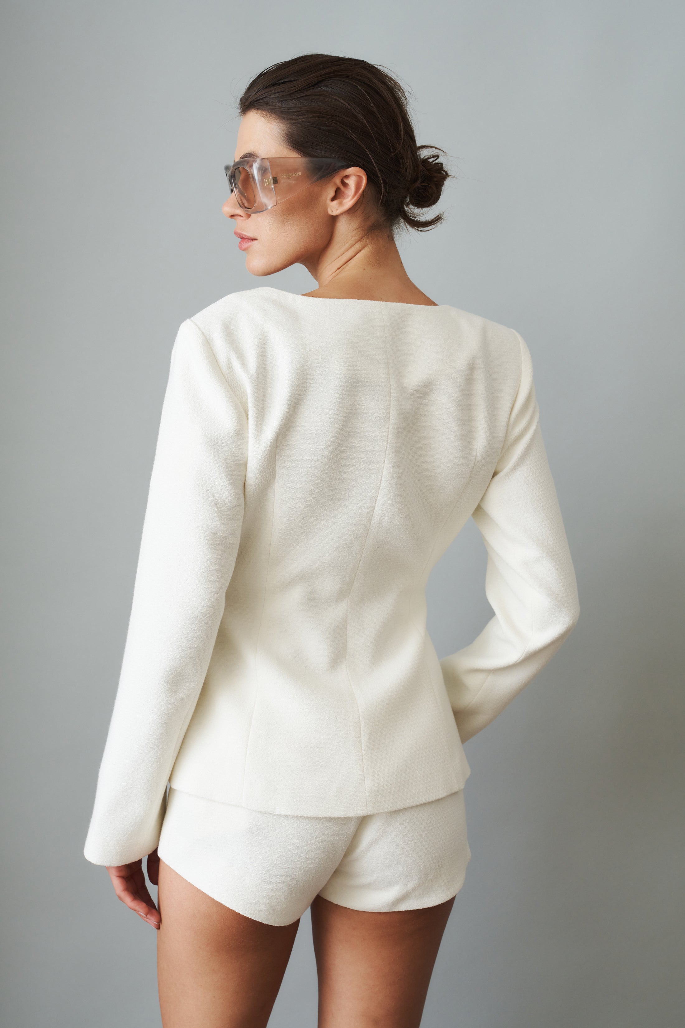 Natalia Tailored Hidden Placket White Blazer - DÉSORDRE