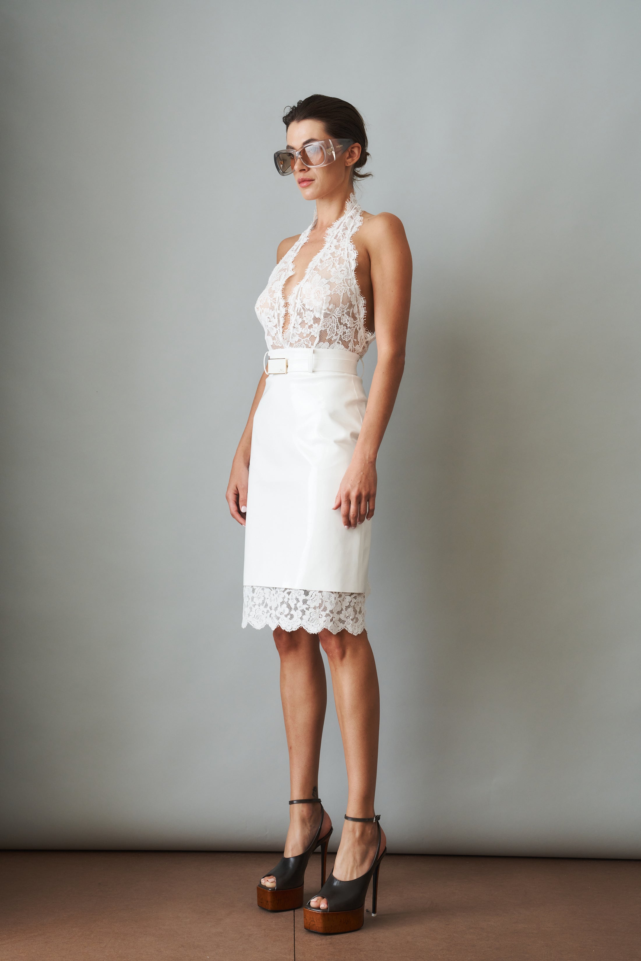 Midi Skirt With Lace Contrasts White - DÉSORDRE