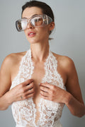 V Neck Bodysuit in Lace White - DÉSORDRE