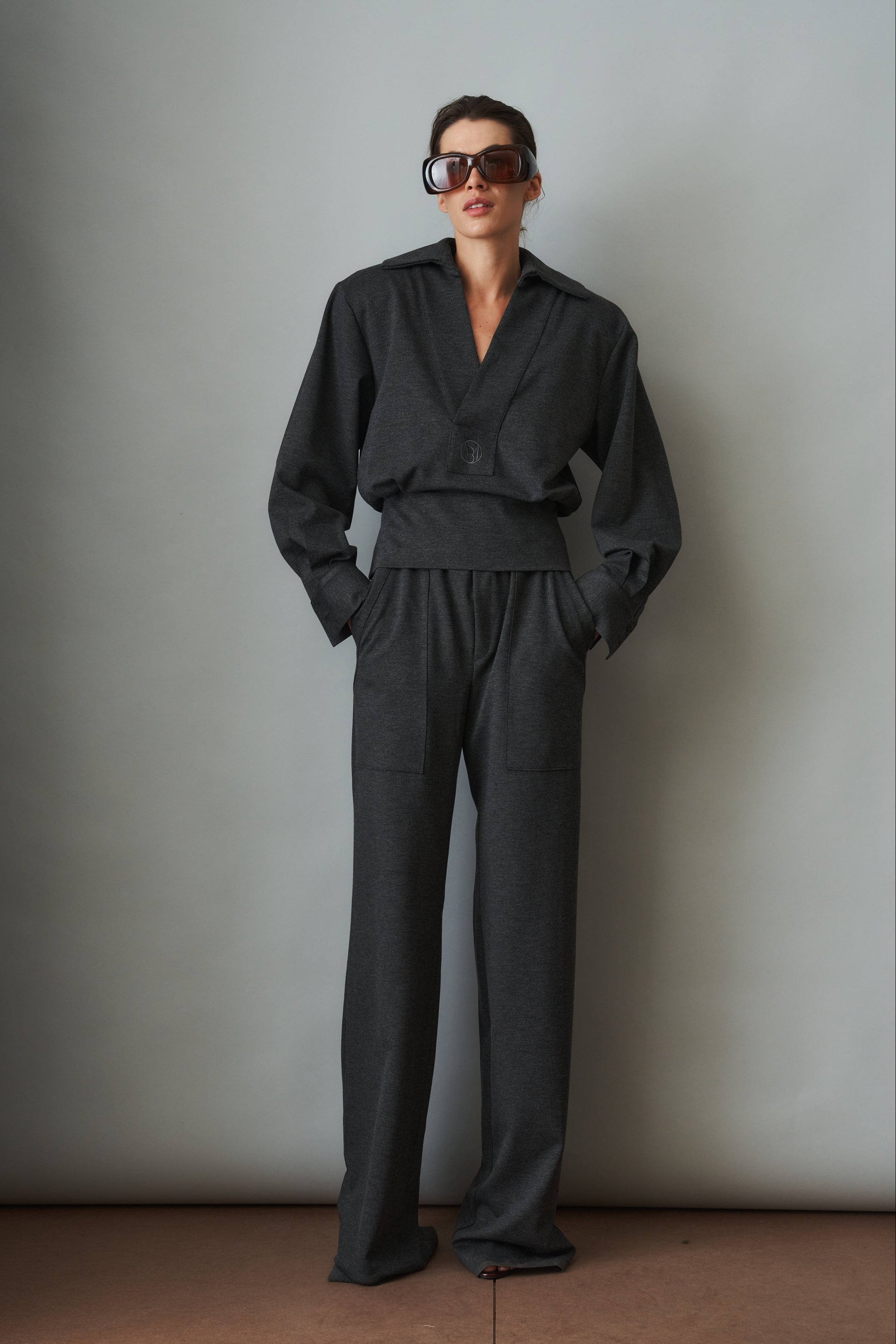 OPEN YY JERSEY SHIRRING PANTS S 美品 MOMS PANTS Jersey Set Grey | DÉSORDRE