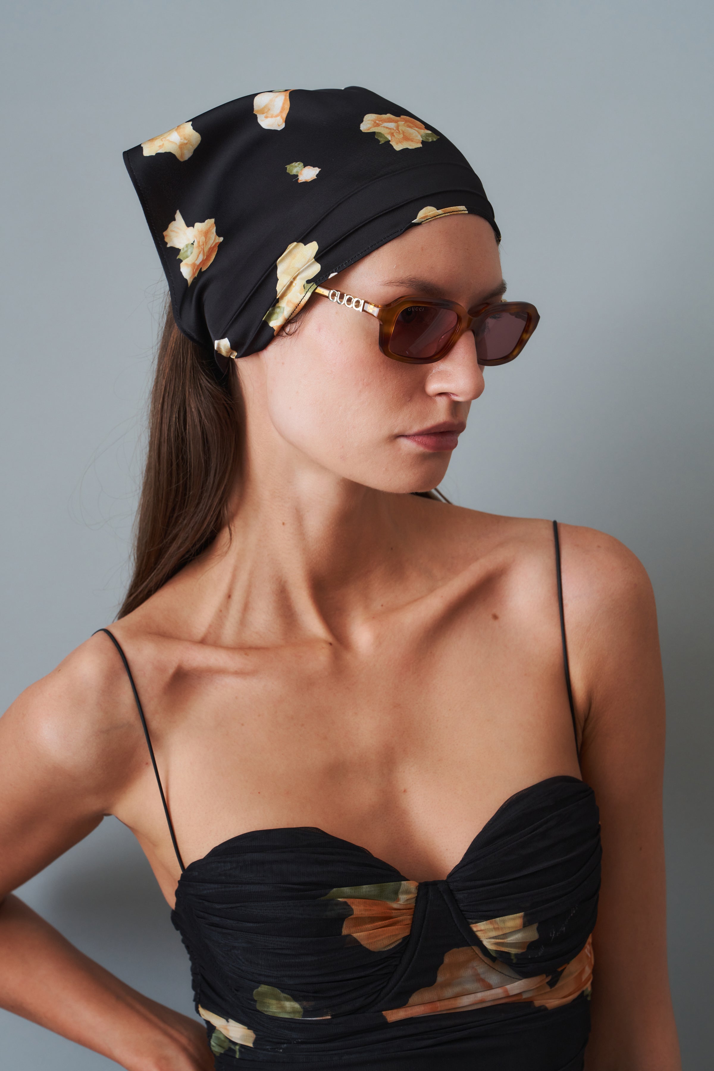 Mara Yellow Floral Black Scarf - DÉSORDRE