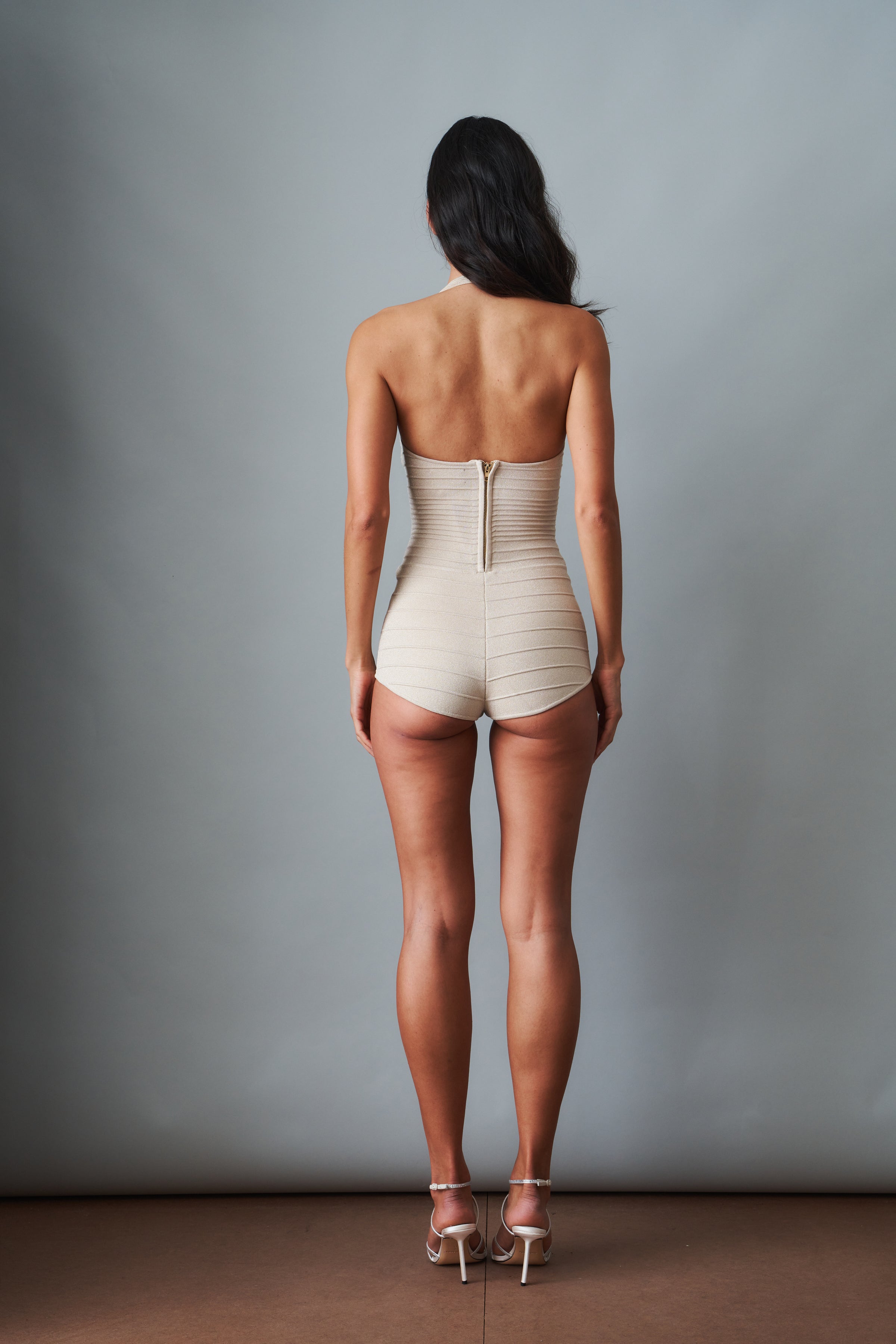 Fallyn Metallic Bone Bandage Knit Romper - DÉSORDRE