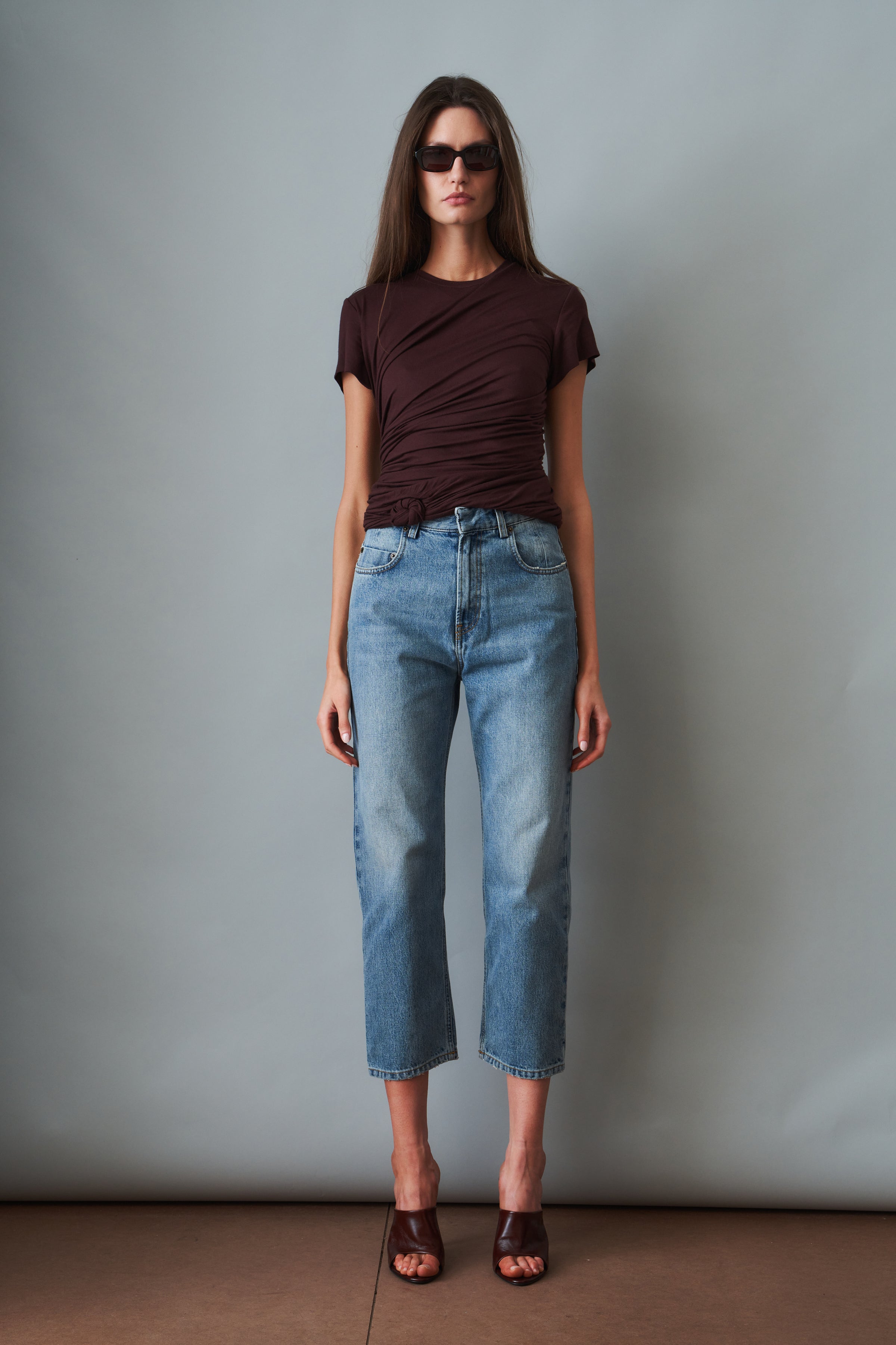 Side Knot Draped T-Shirt Brown - DÉSORDRE