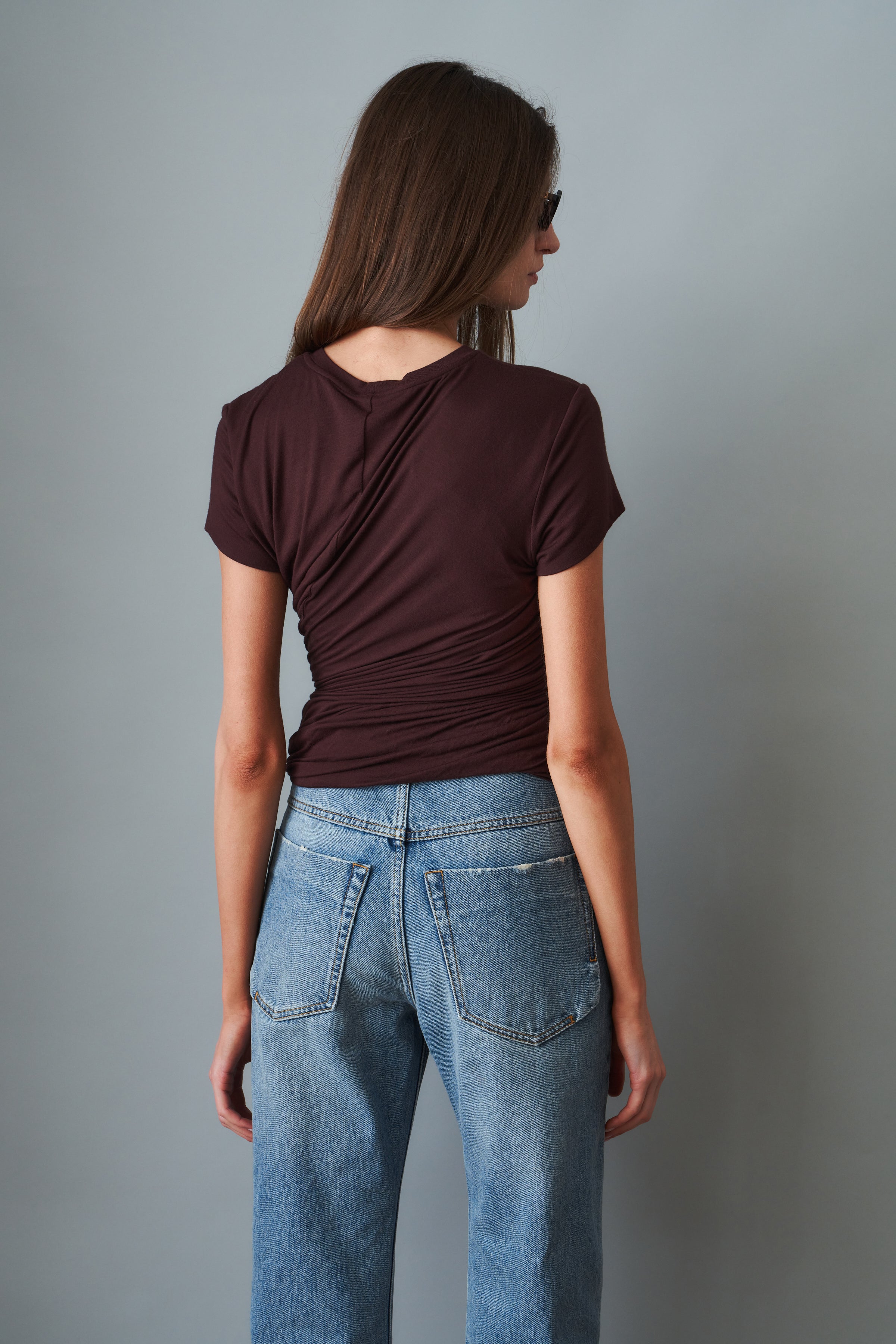 Side Knot Draped T-Shirt Brown - DÉSORDRE