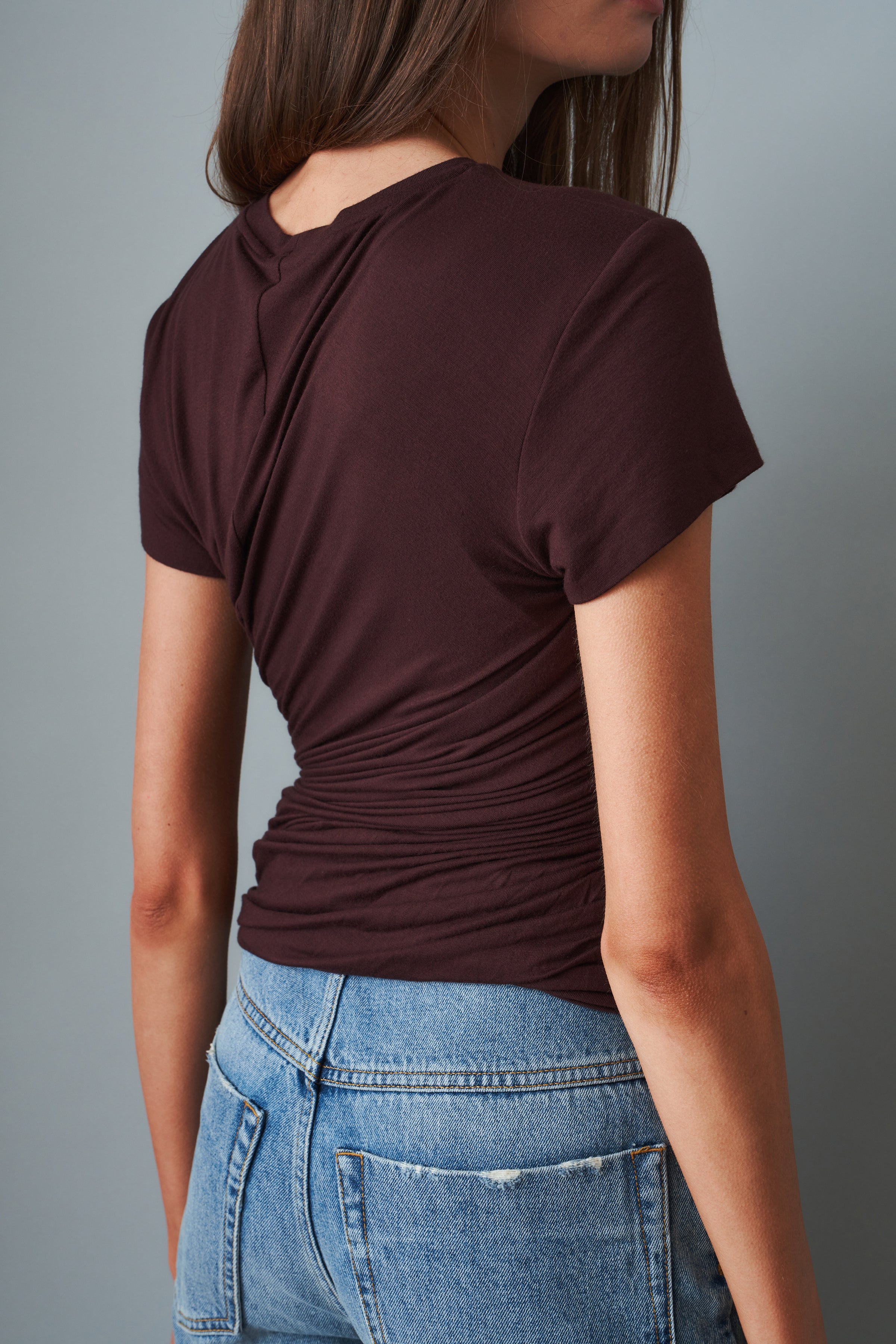 Side Knot Draped T-Shirt Brown - DÉSORDRE