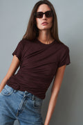 Side Knot Draped T-Shirt Brown - DÉSORDRE