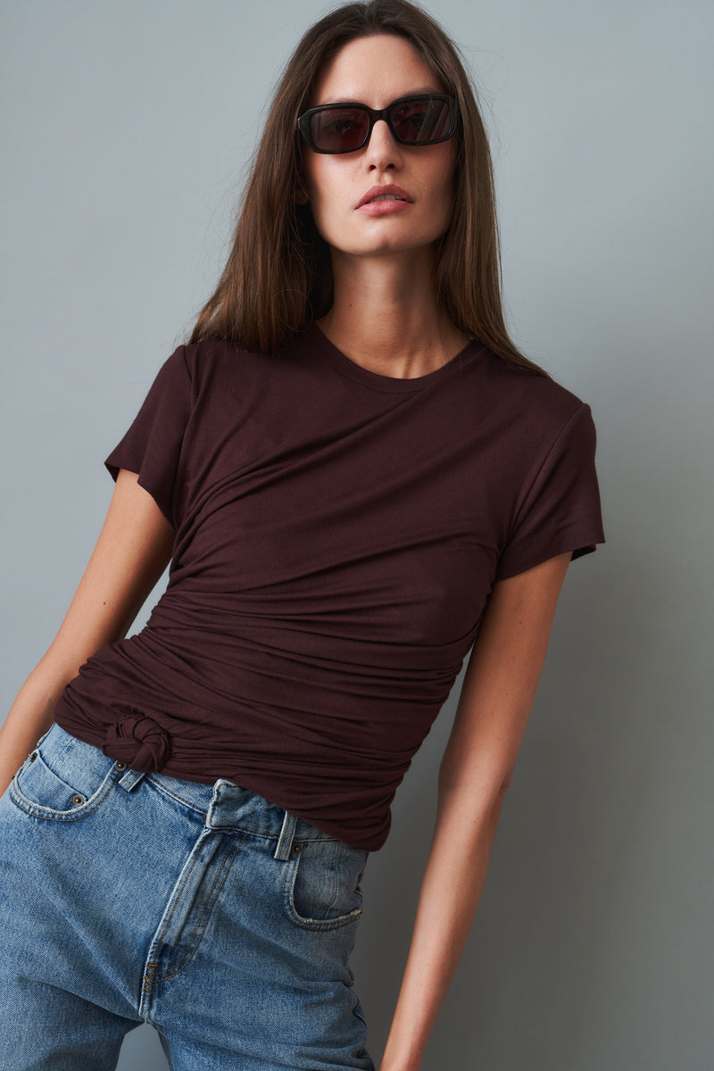 Side Knot Draped T-Shirt Brown - DÉSORDRE