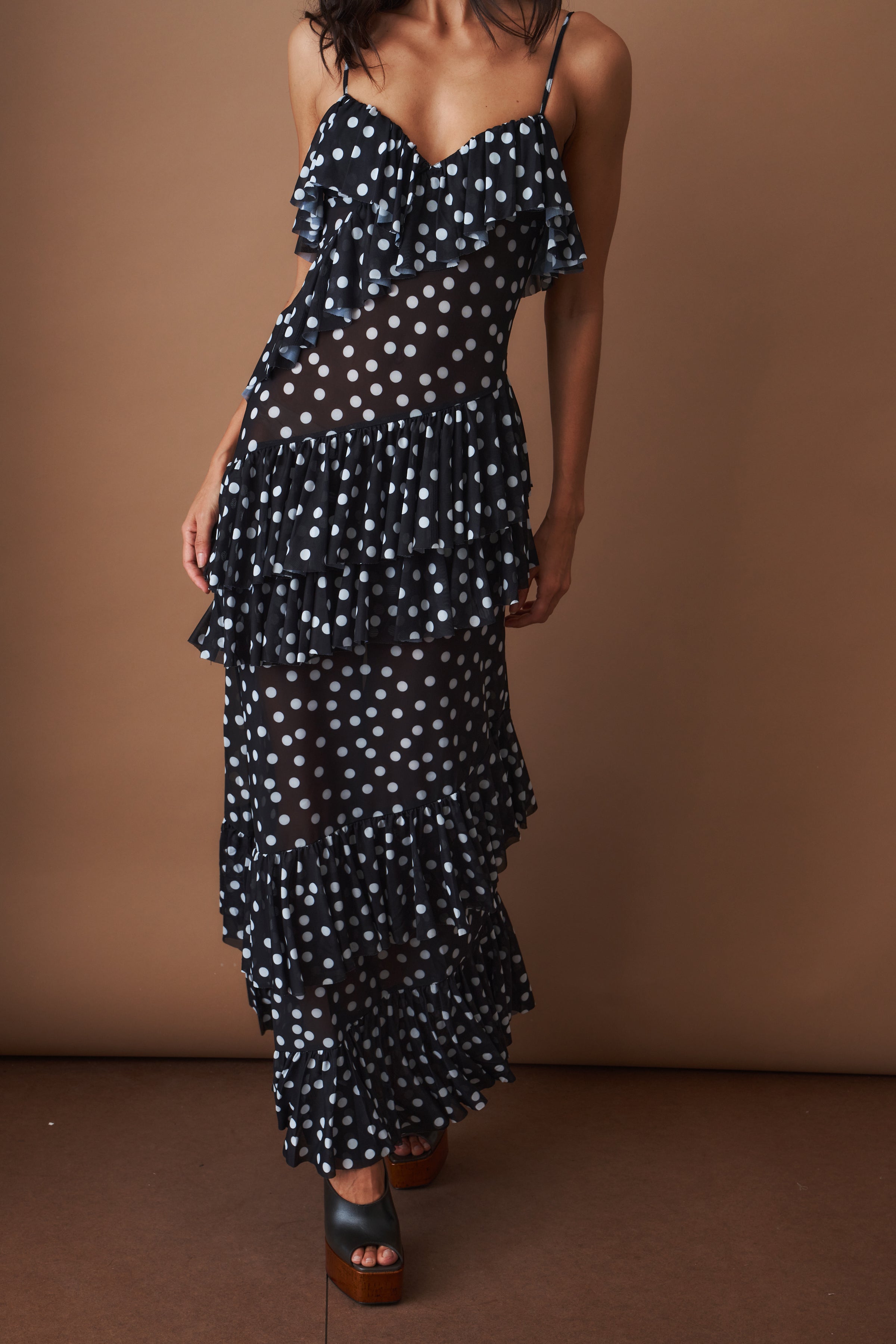 Cascade Dress Black Polka - DÉSORDRE