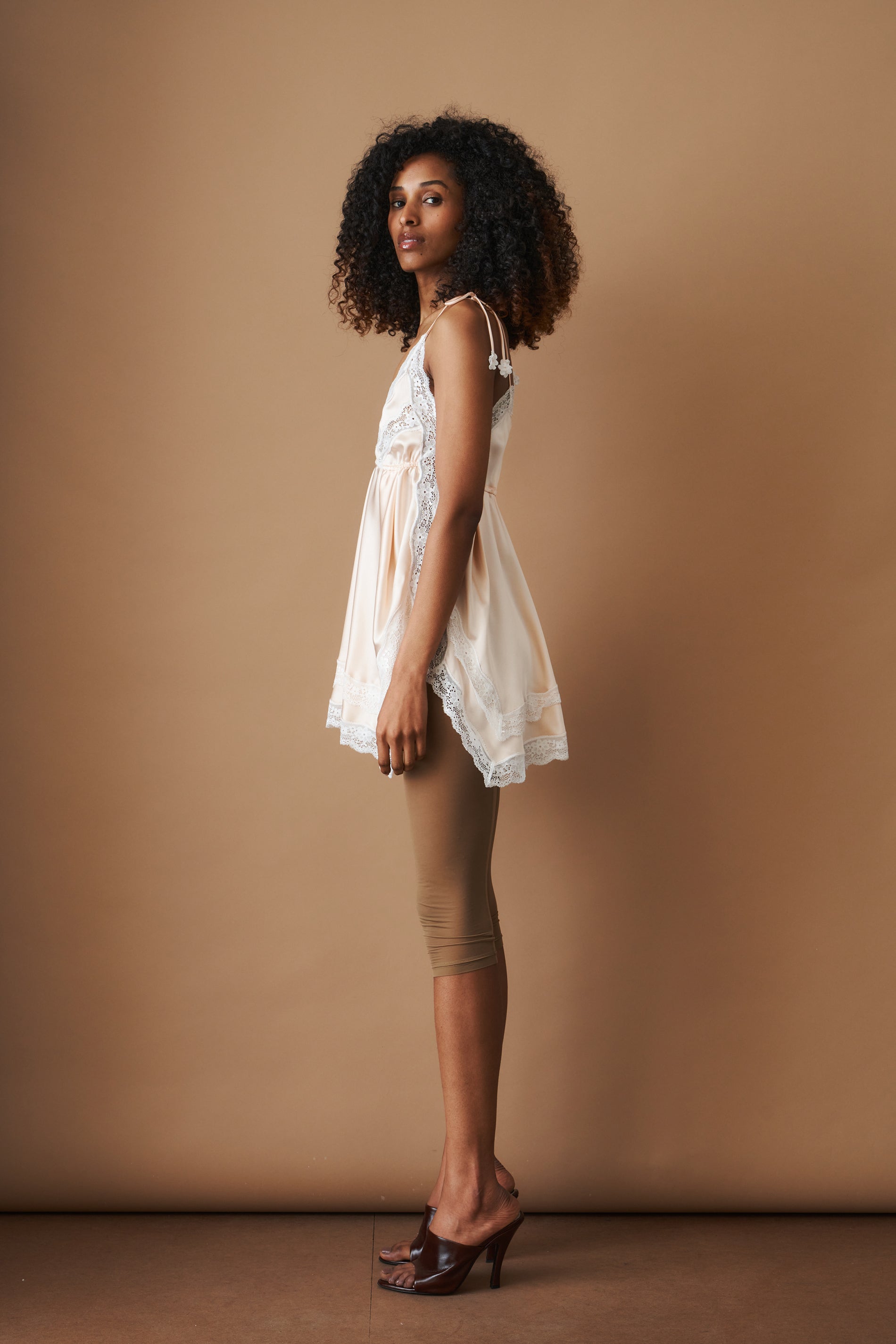 Silk Lace Trim Camisole in Peach