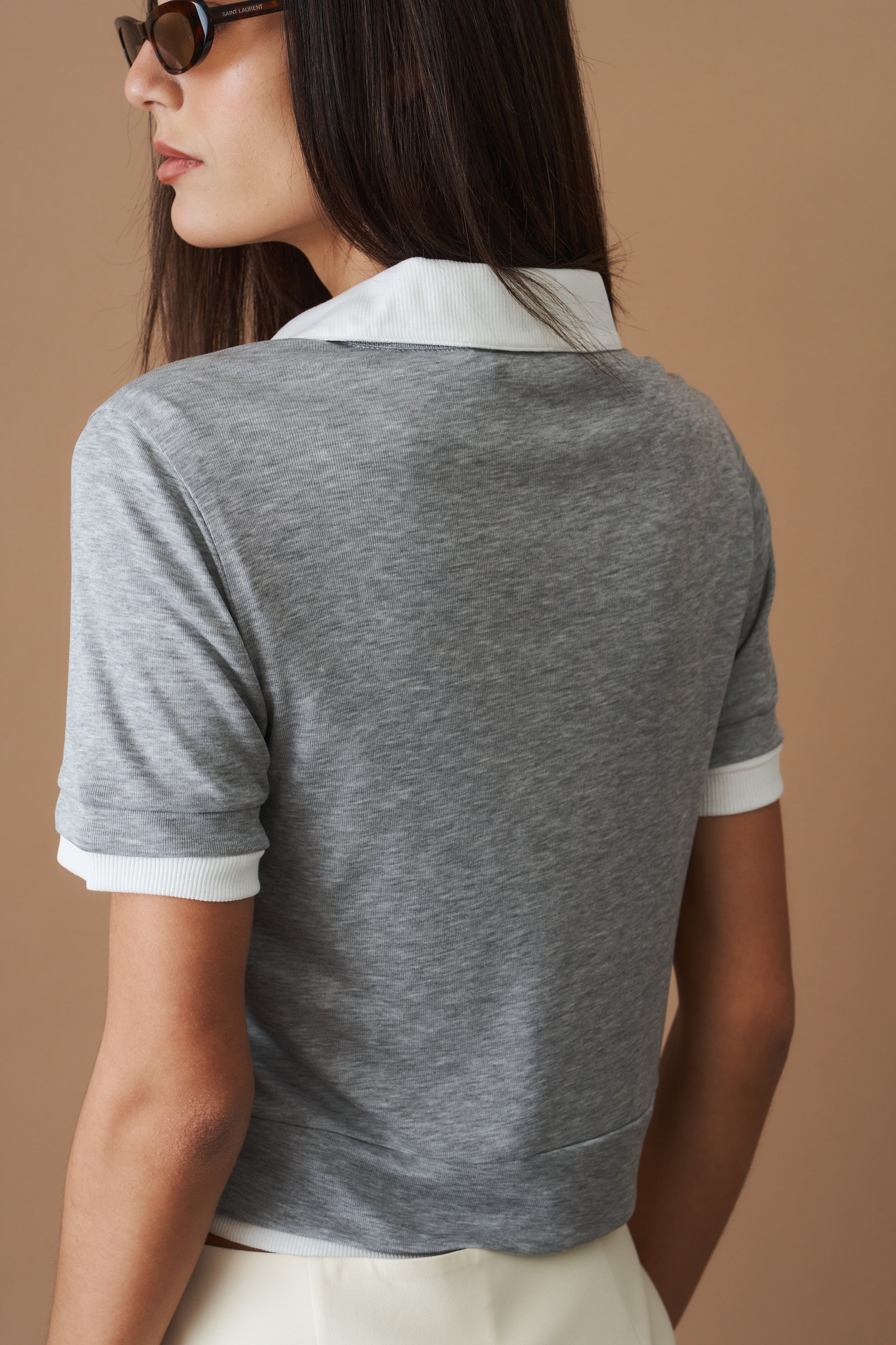 Double Polo Tee Gray White