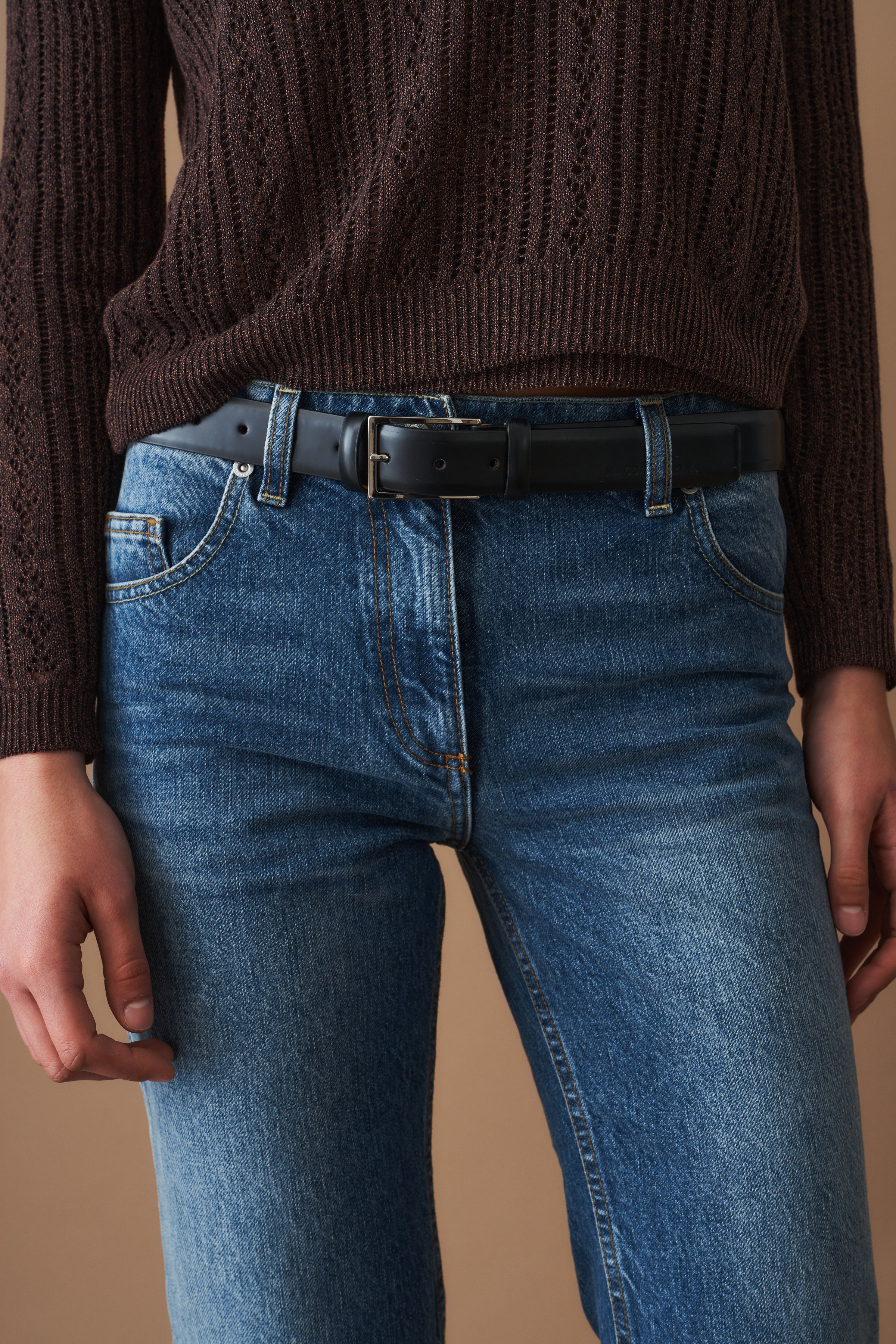 Leather Belt Black Silver