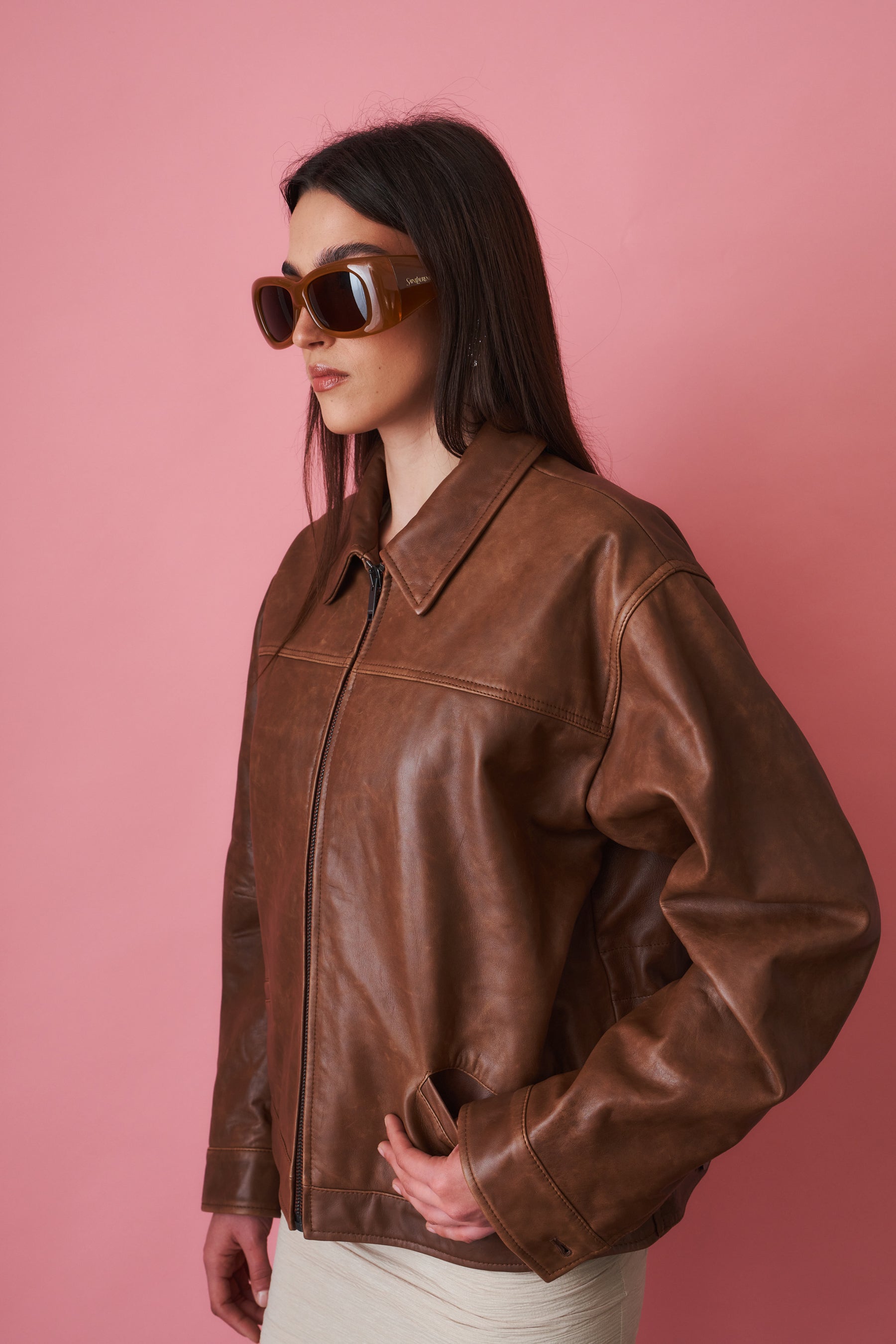 Jocelyn Cropped Silky Tan Leather Jacket