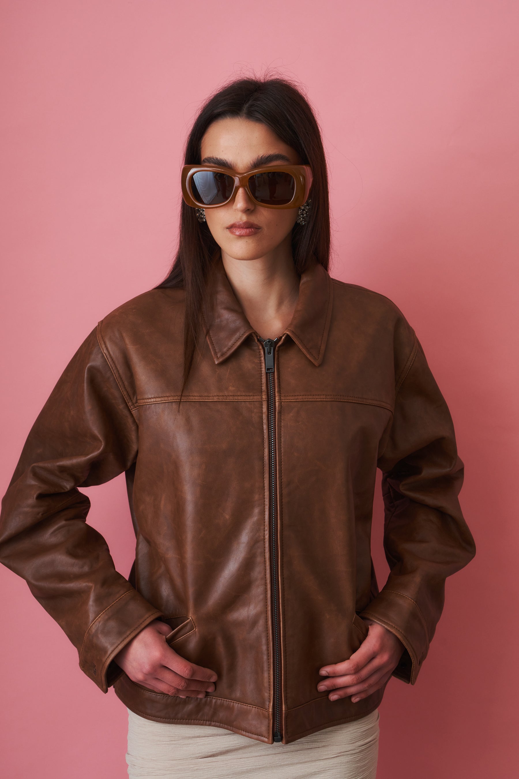 Jocelyn Cropped Silky Tan Leather Jacket