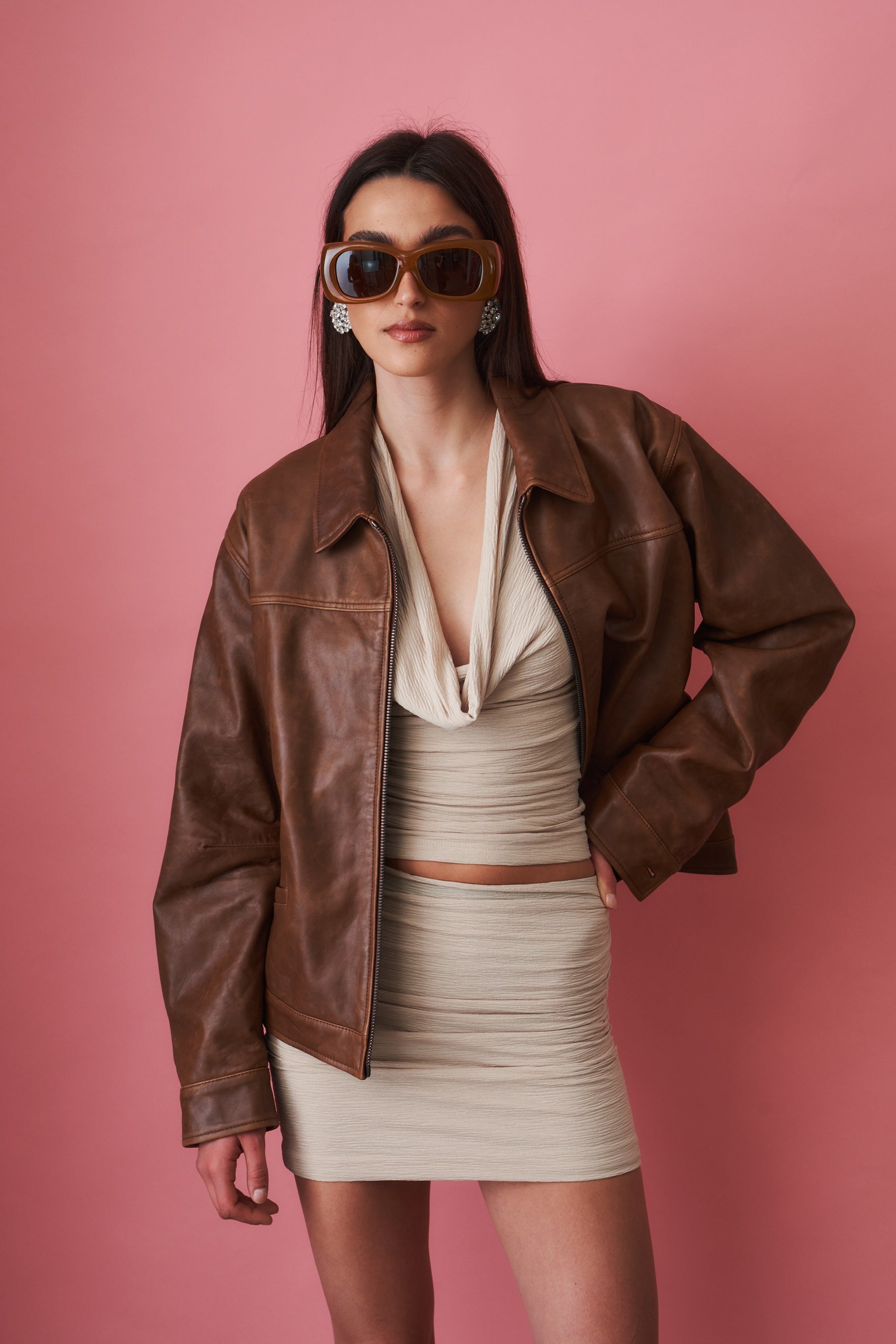Jocelyn Cropped Silky Tan Leather Jacket
