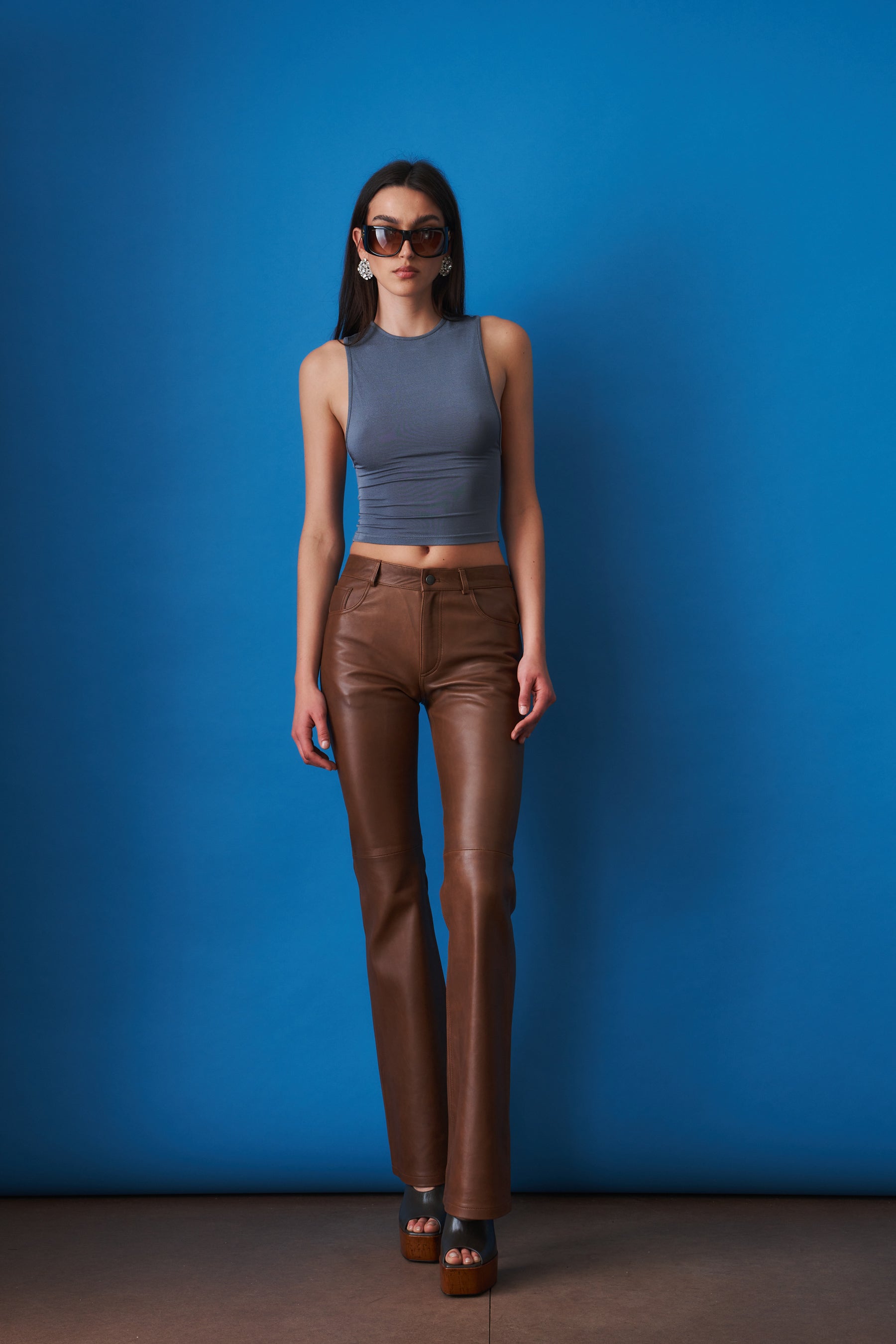 Flora Silky Leather Tan Trouser
