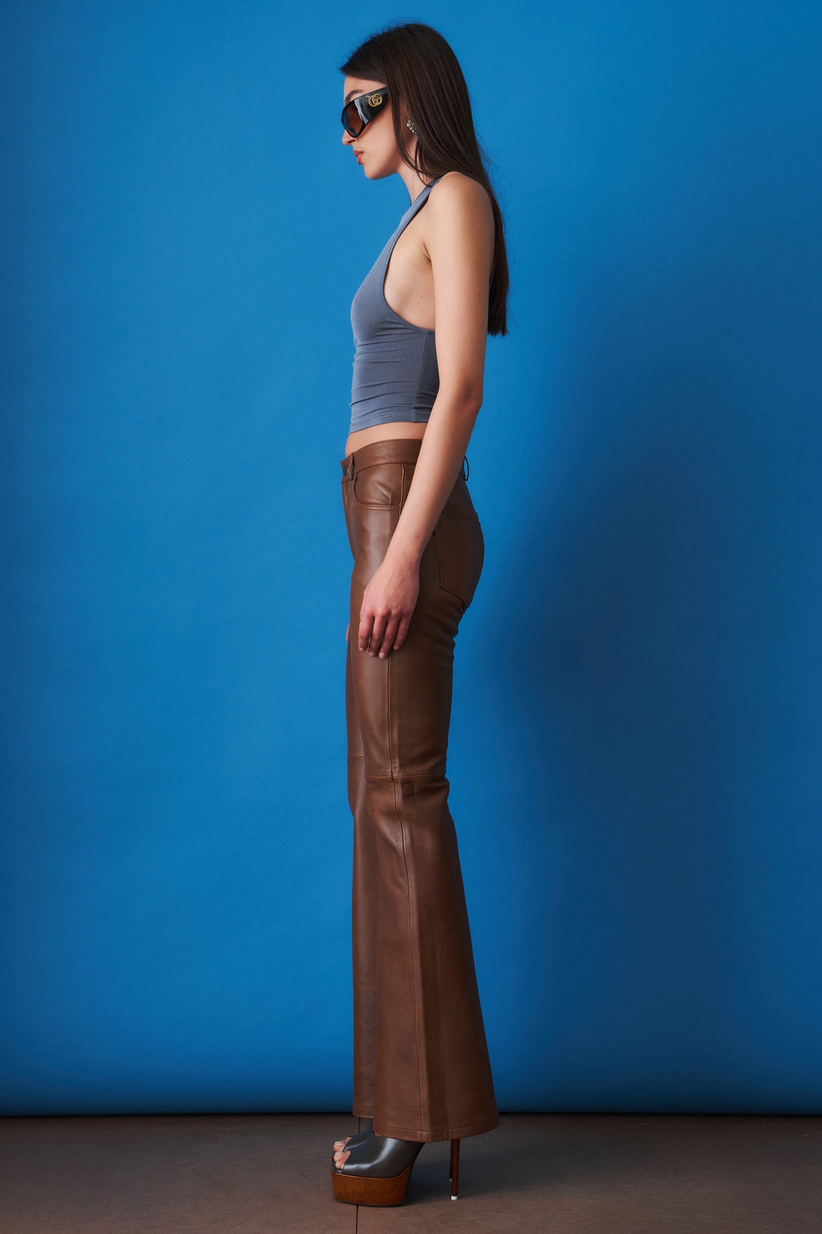 Flora Silky Leather Tan Trouser