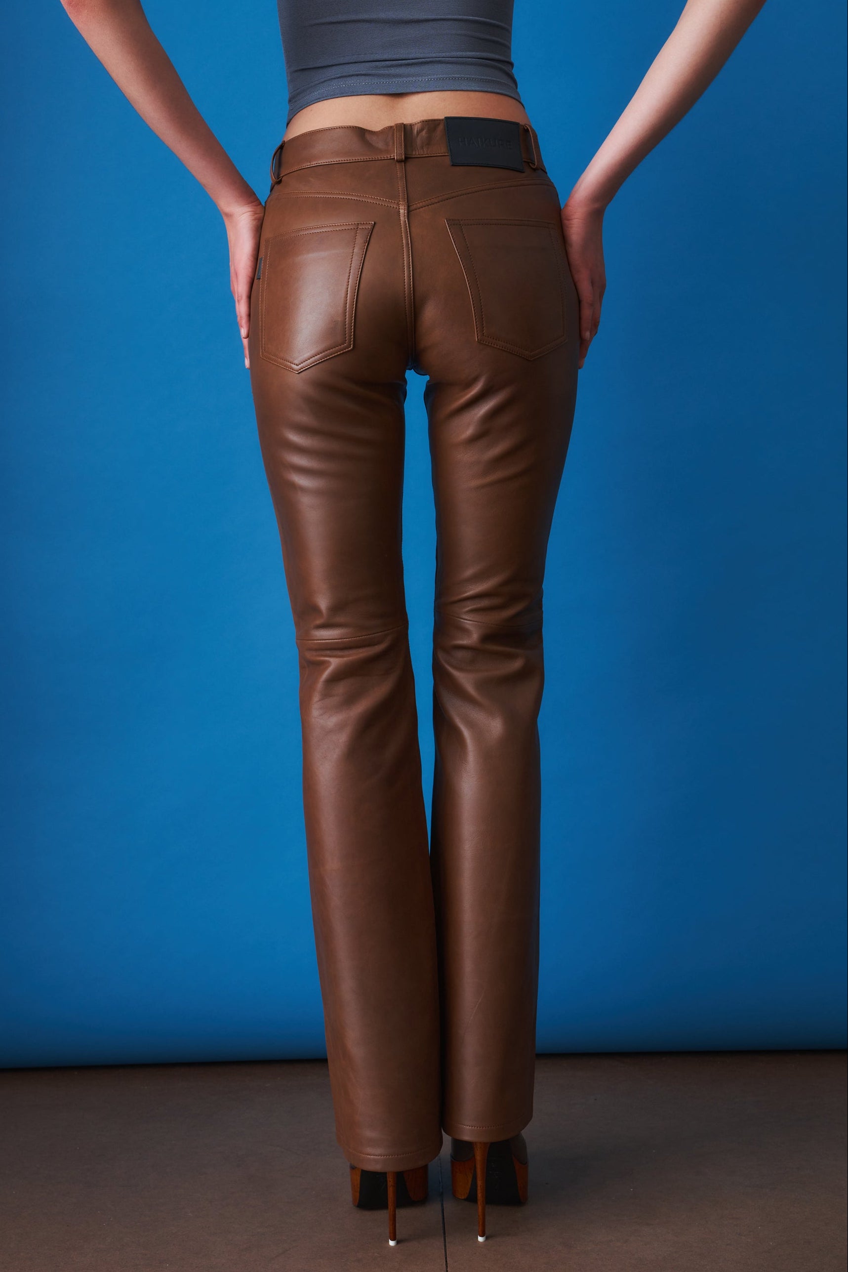Flora Silky Leather Tan Trouser