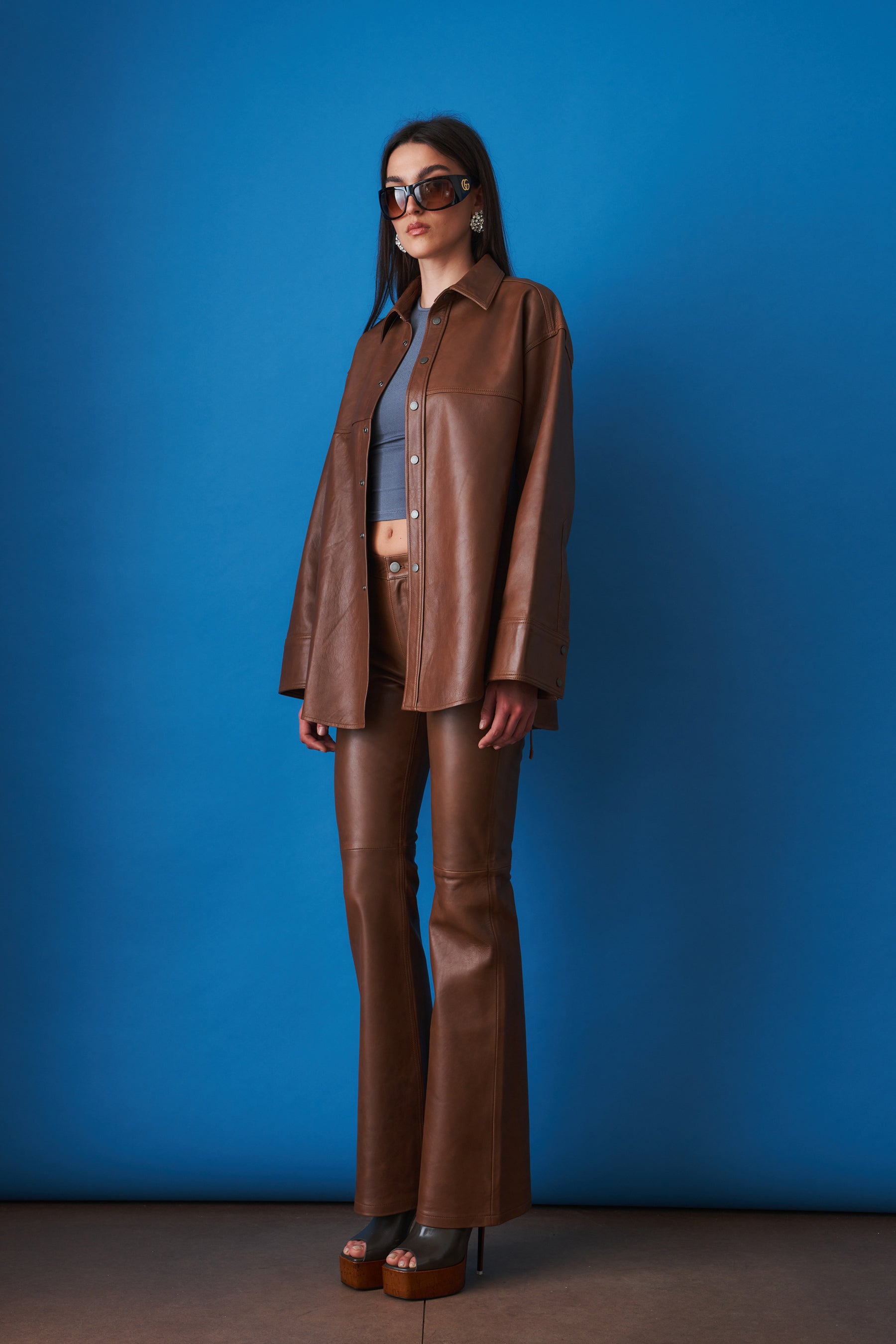 Victoria Silky Tan Leather Overshirt