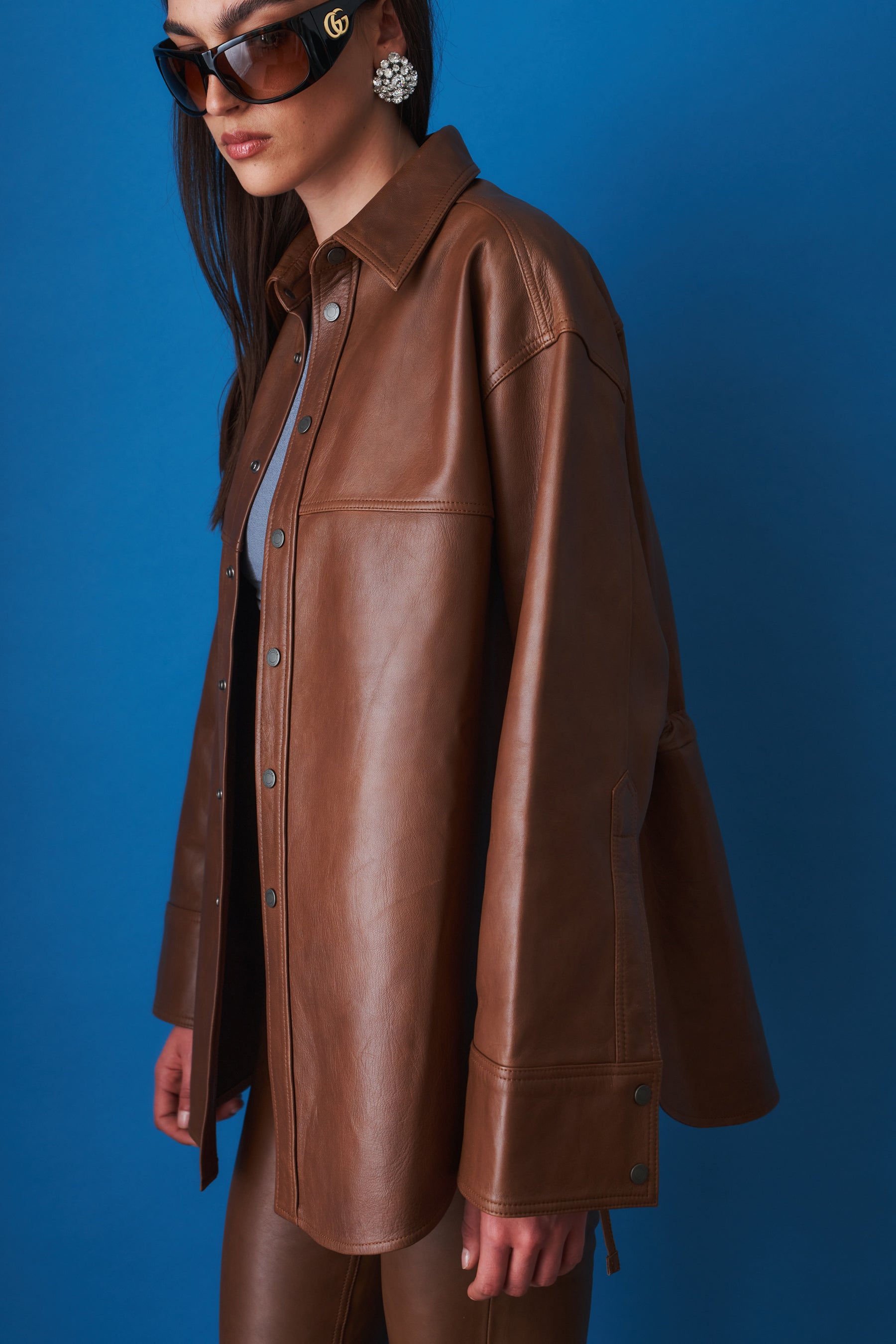 Victoria Silky Tan Leather Overshirt