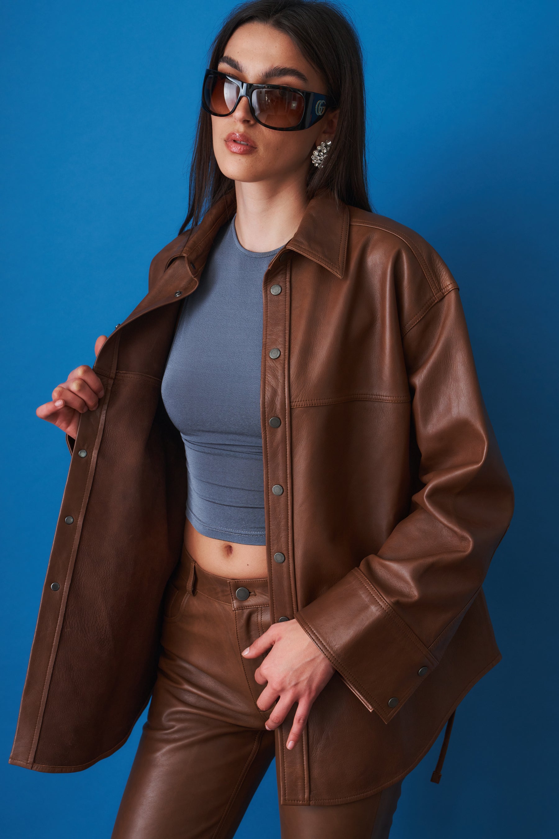 Victoria Silky Tan Leather Overshirt