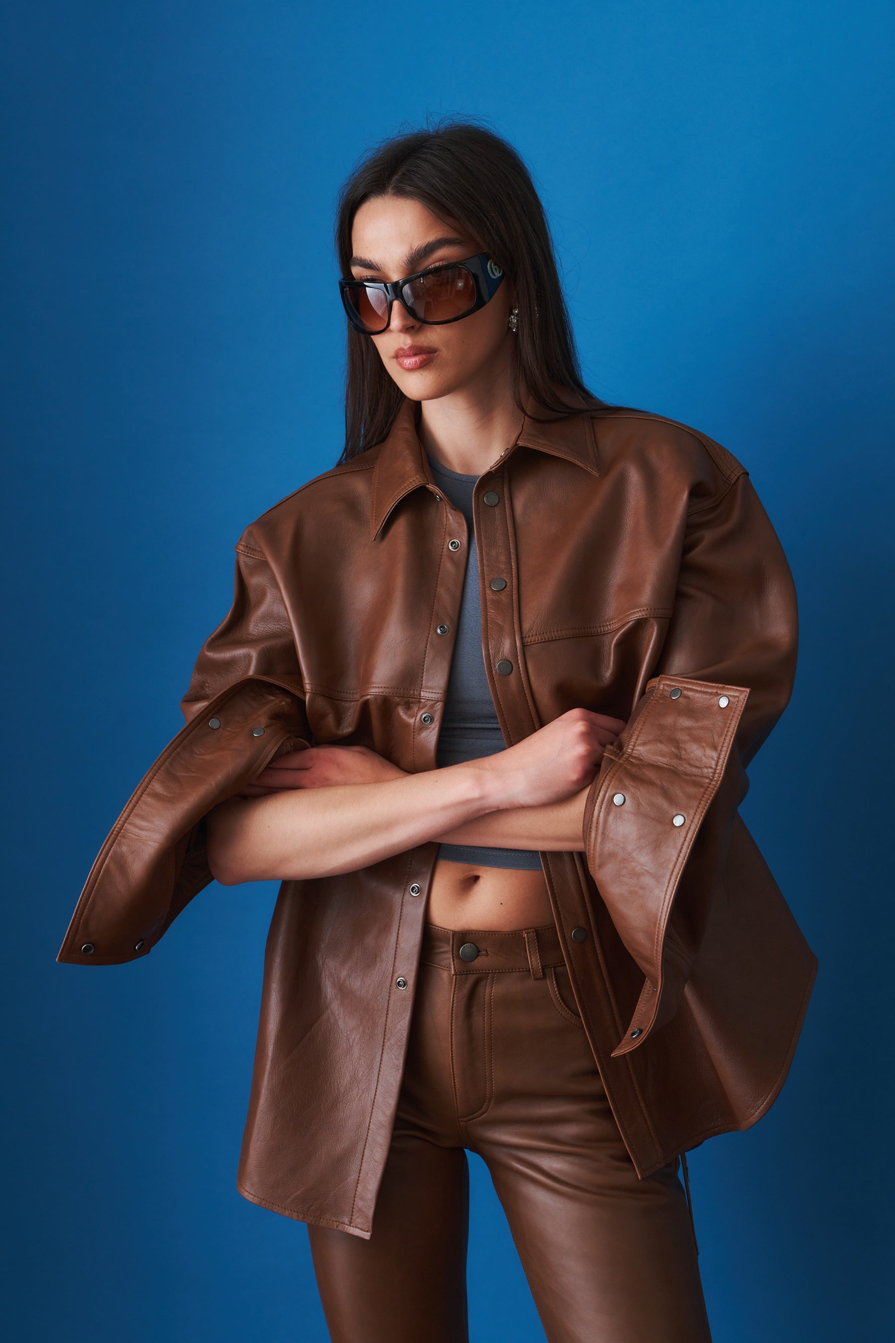 Victoria Silky Tan Leather Overshirt