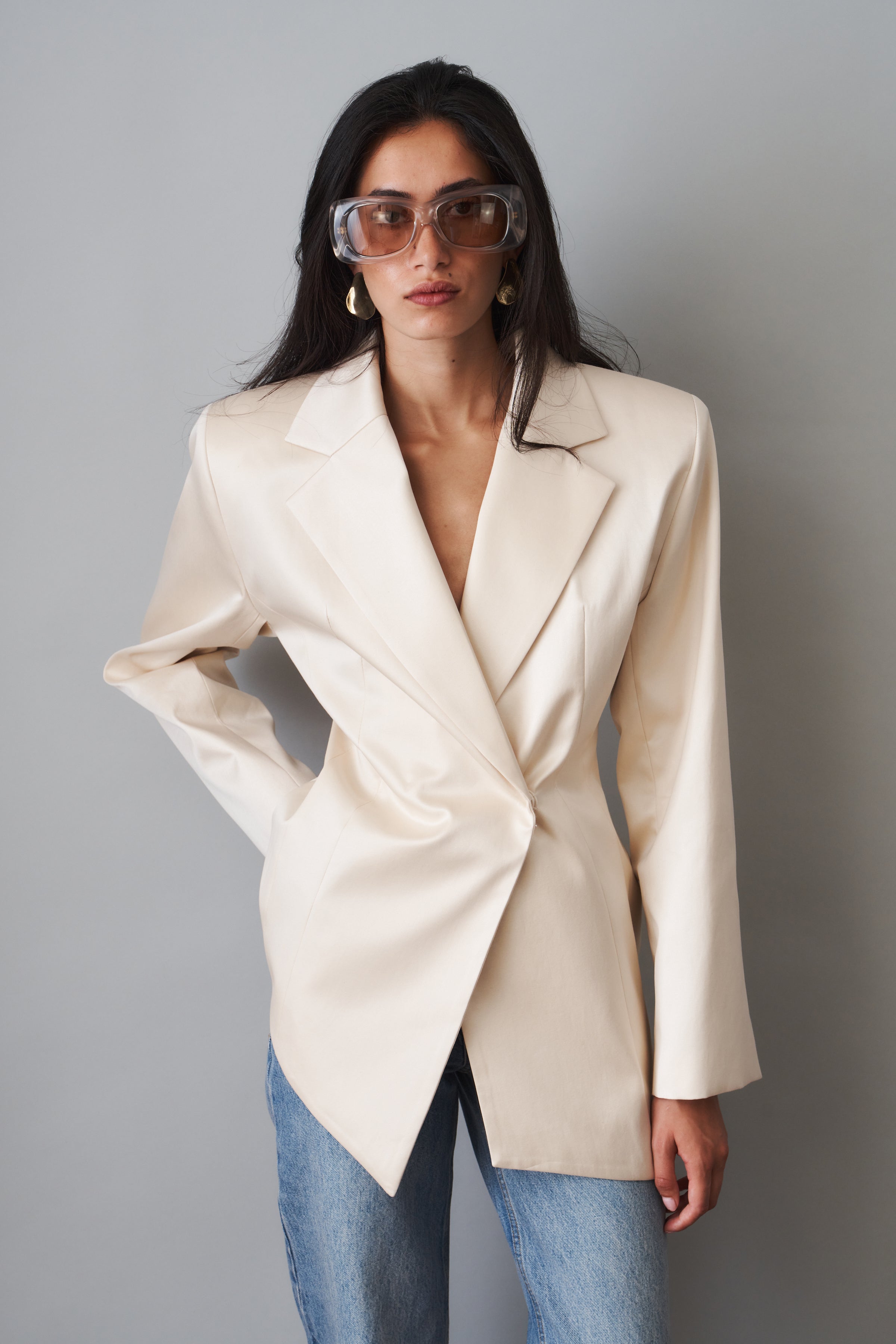 Asymmetric Silk Blazer