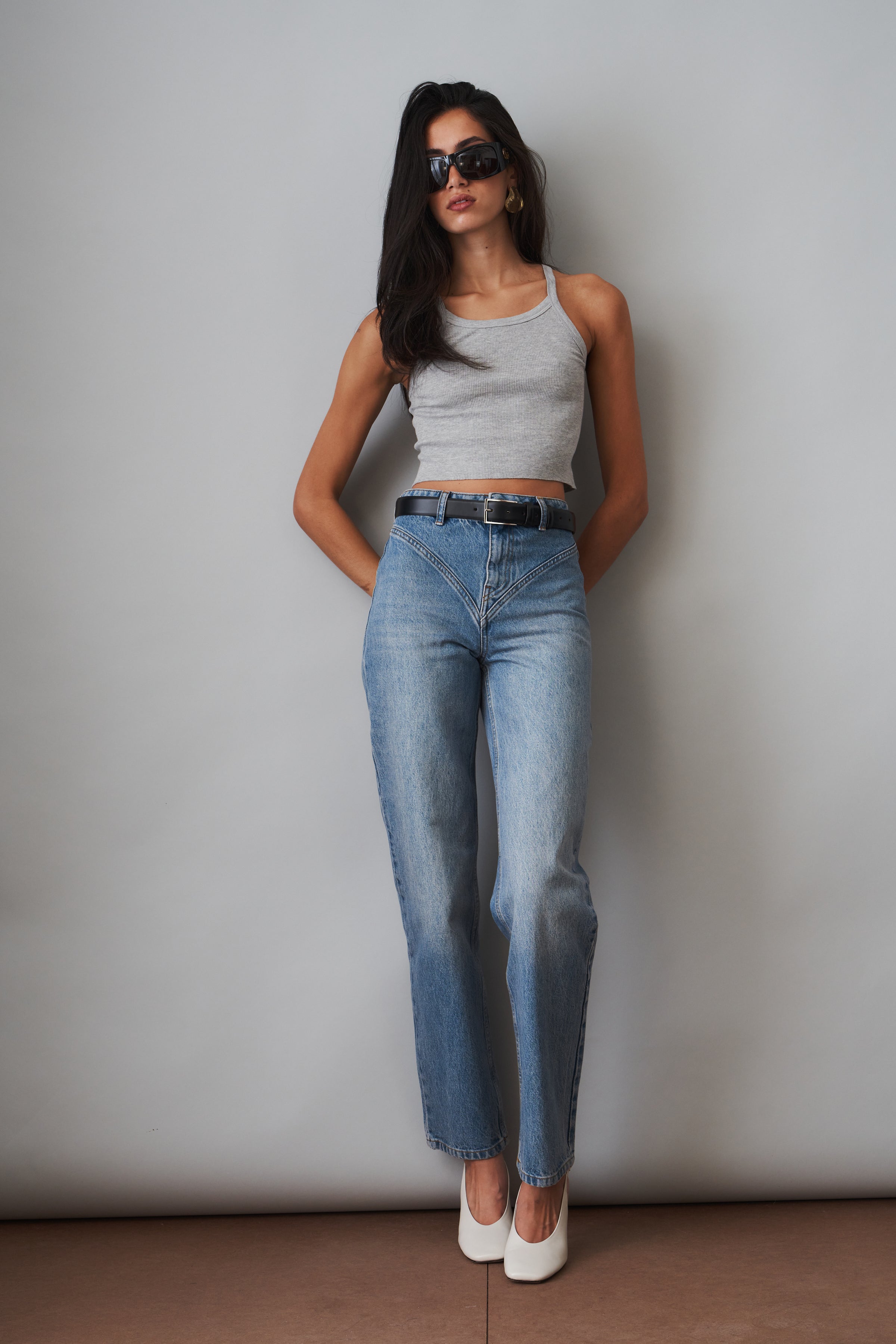 Cropped Rib Tank Heather Grey