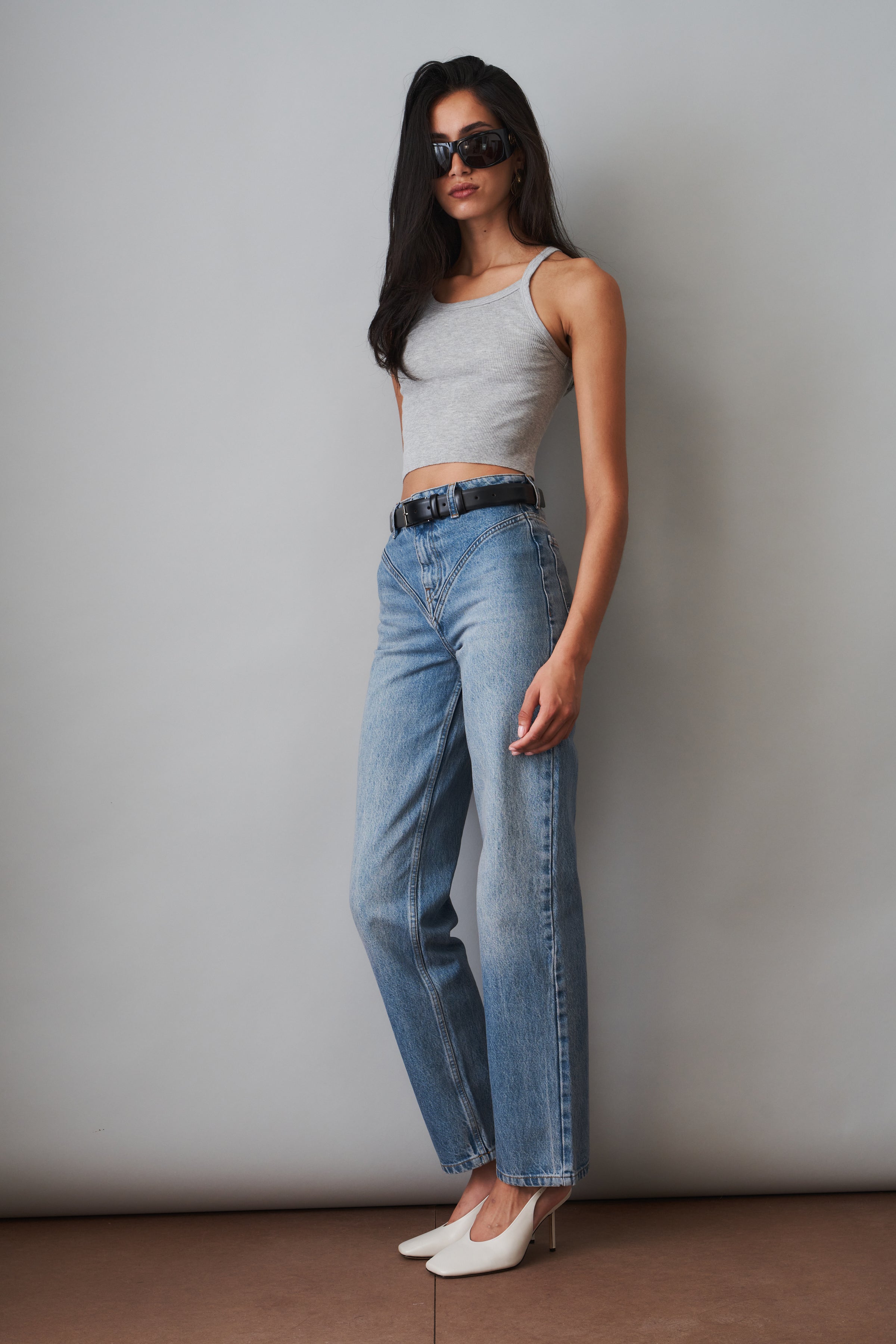 Cropped Rib Tank Heather Grey