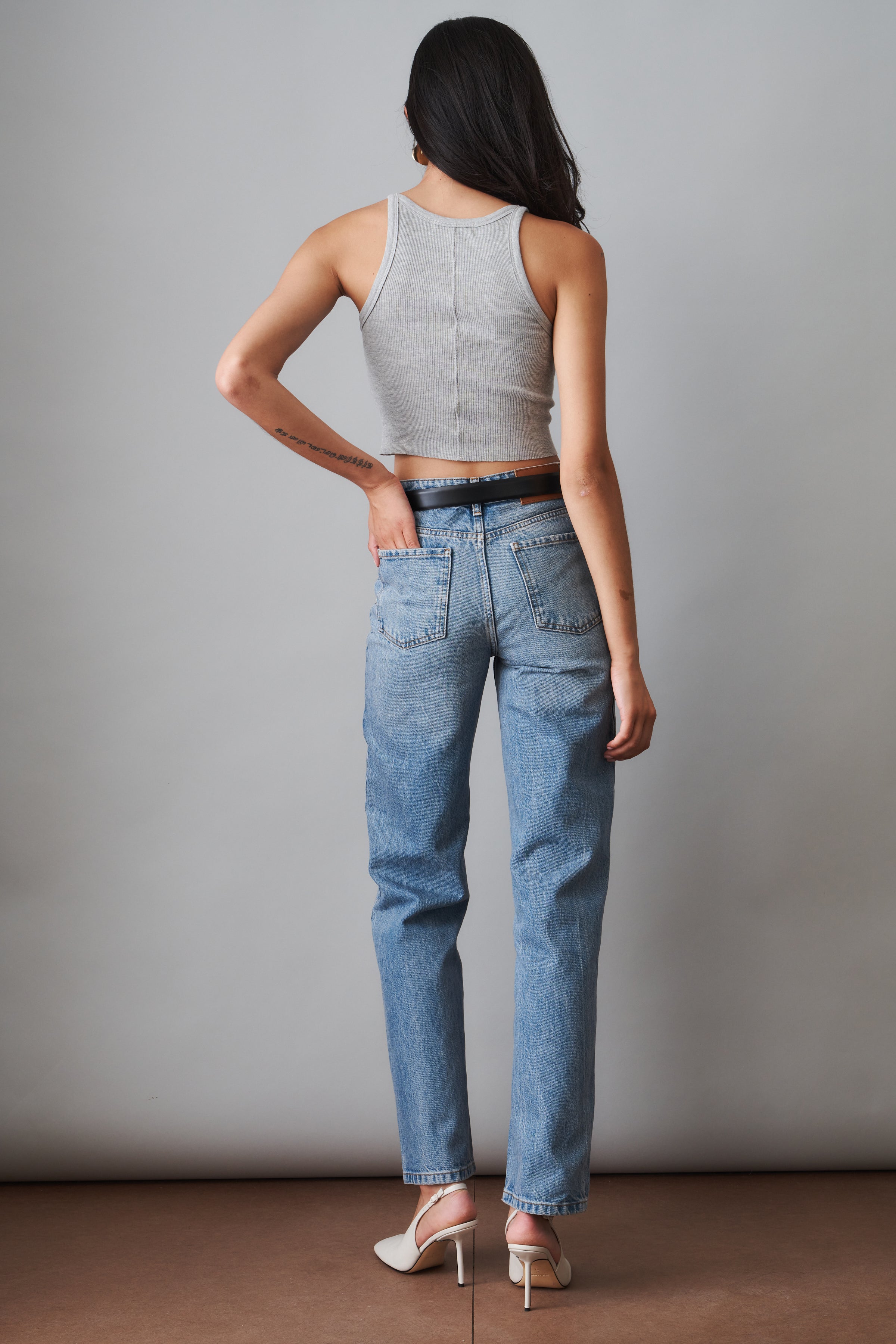Cropped Rib Tank Heather Grey
