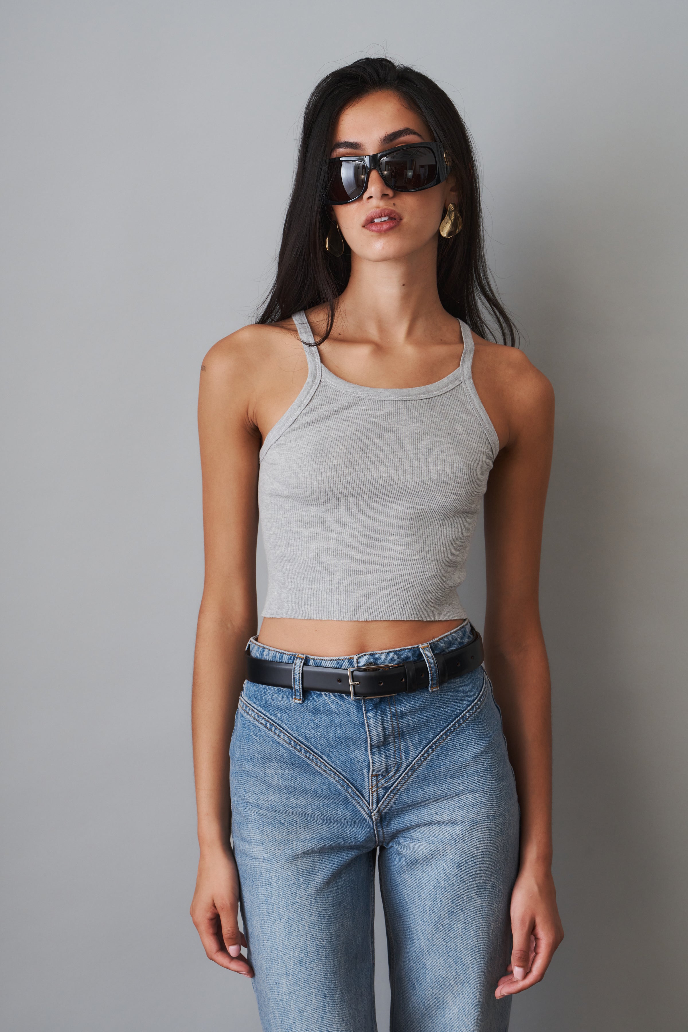 Cropped Rib Tank Heather Grey