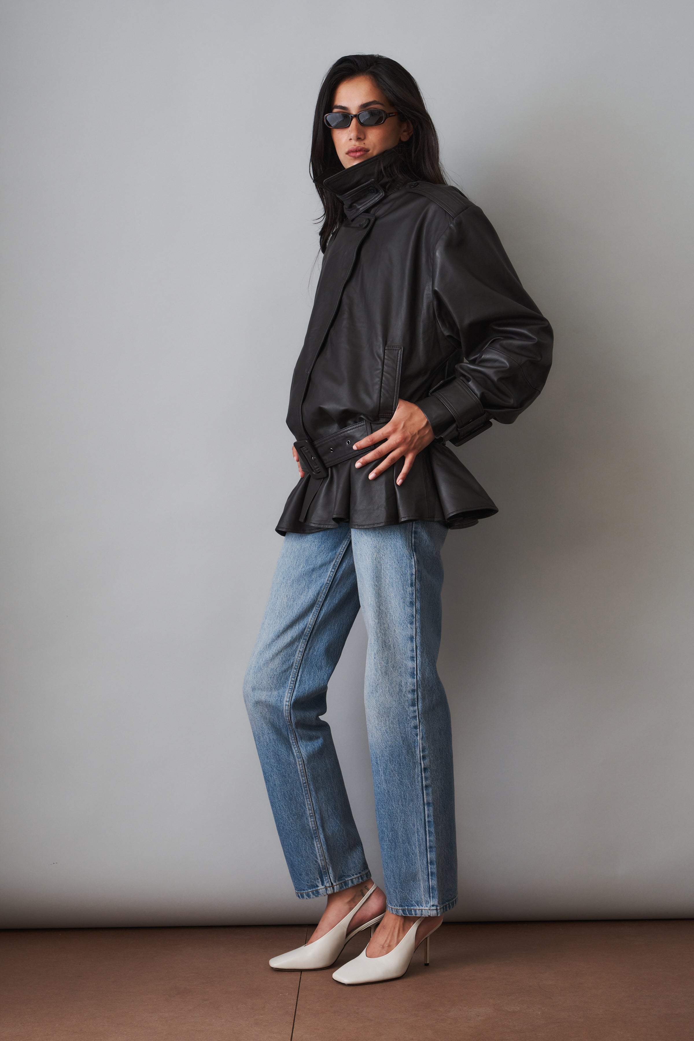 Elia Peplum Leather Jacket