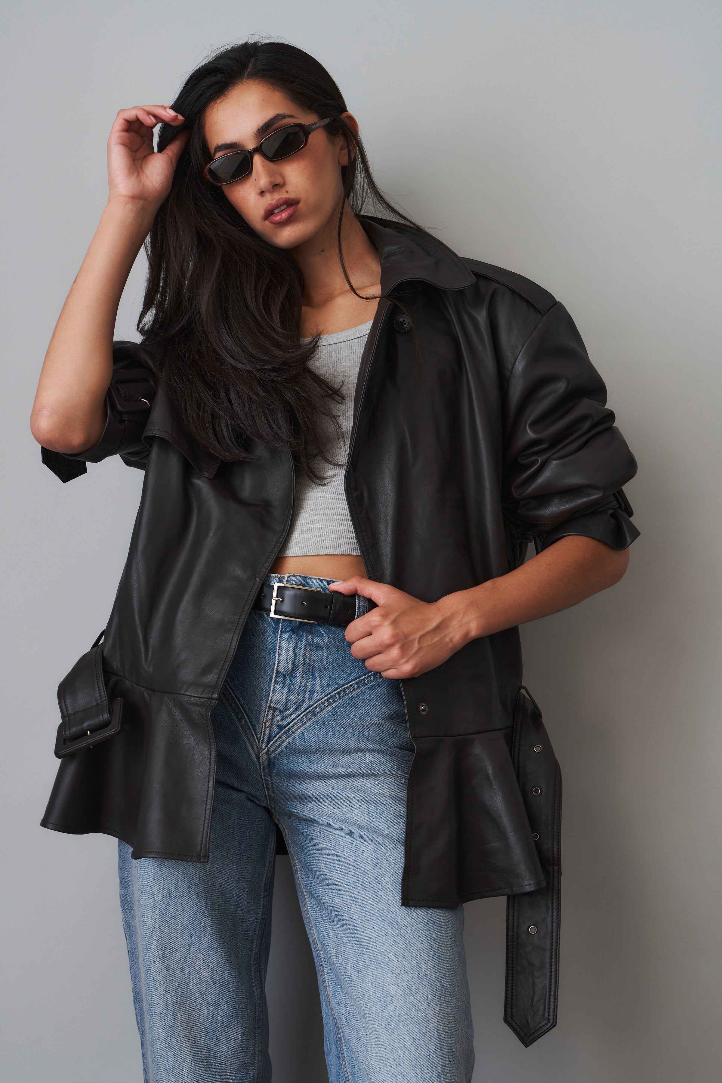 Elia Peplum Leather Jacket