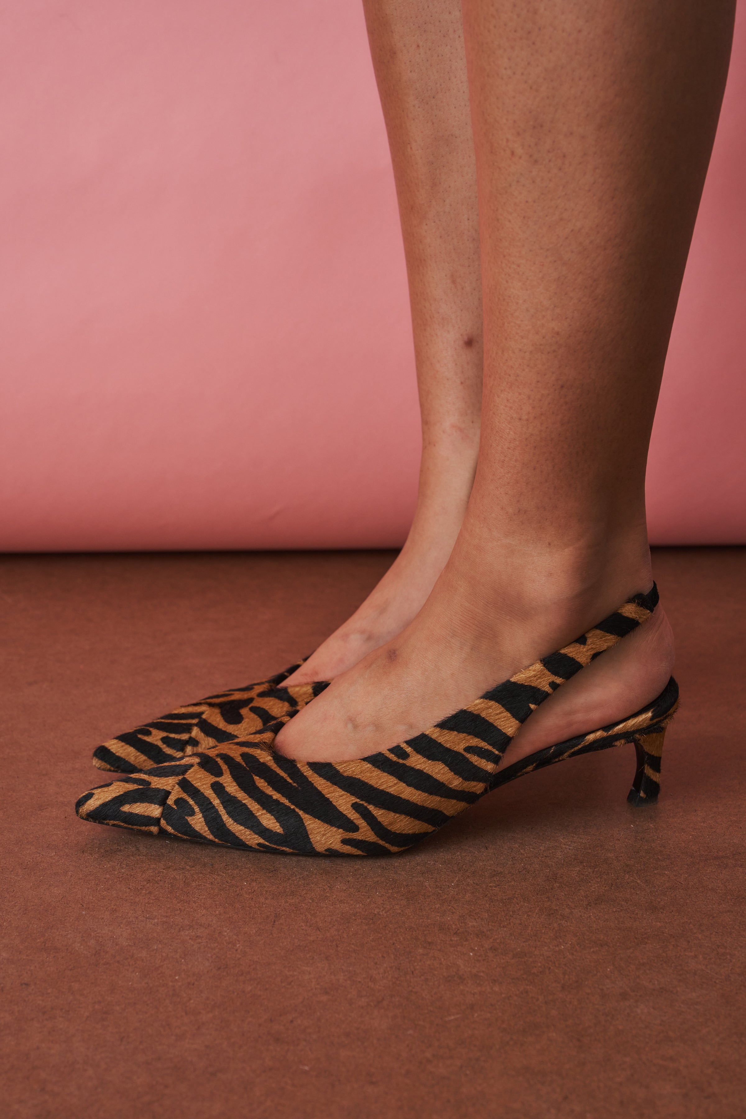 Pointed Toe Tiger Slingback Pump