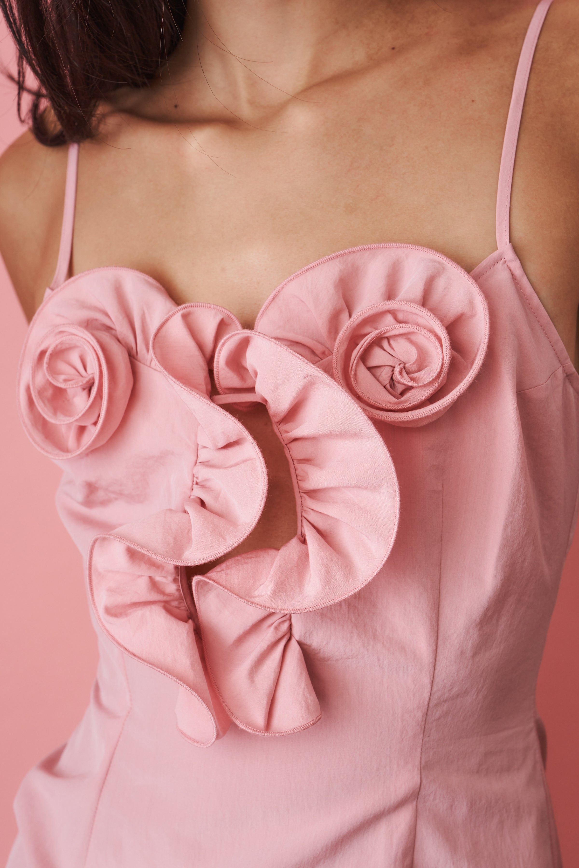 Cotton Flower Detail Mini Beach Dress in Pink