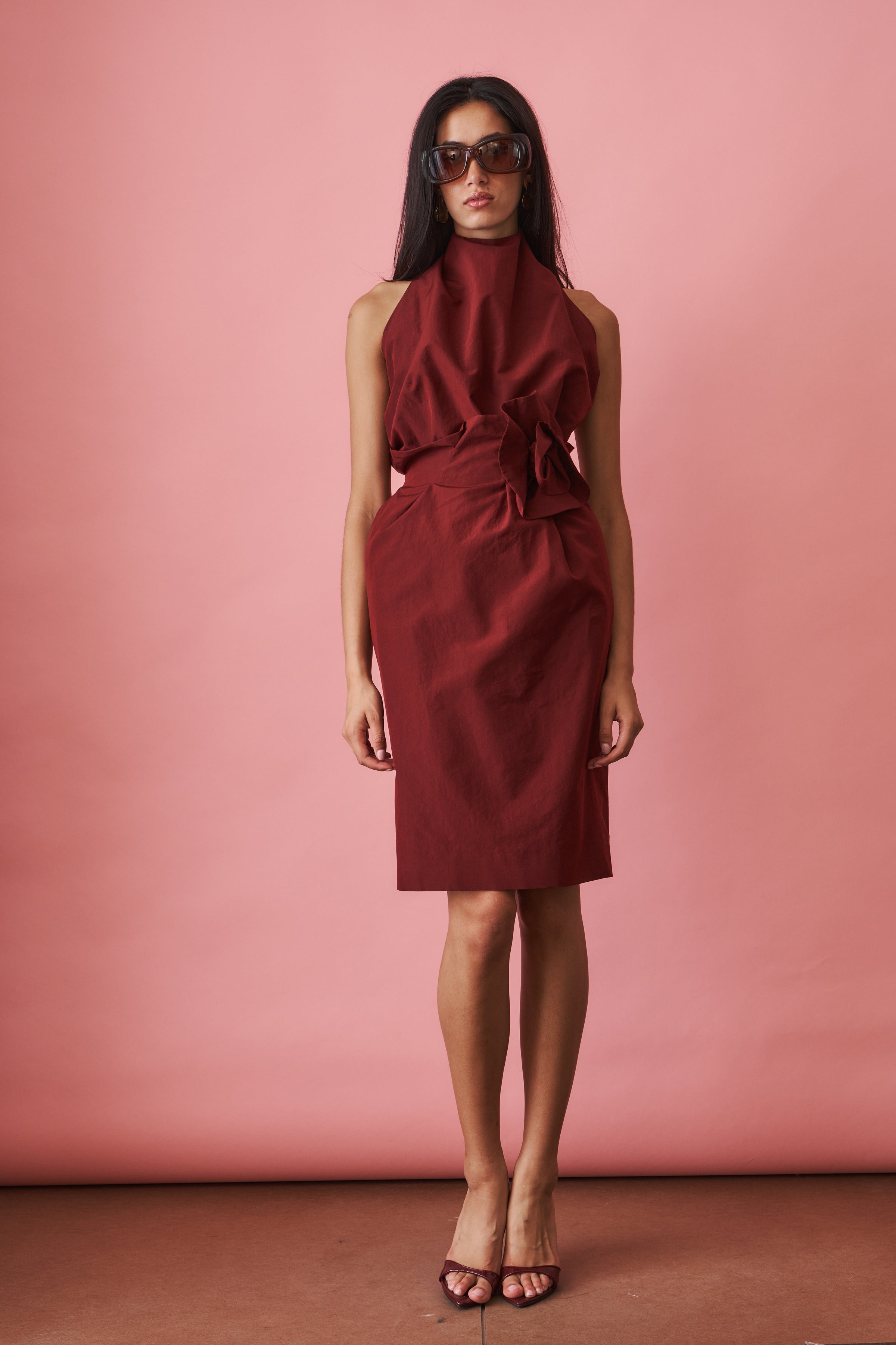 Flower Detail Midi Skirt in Burgundy
