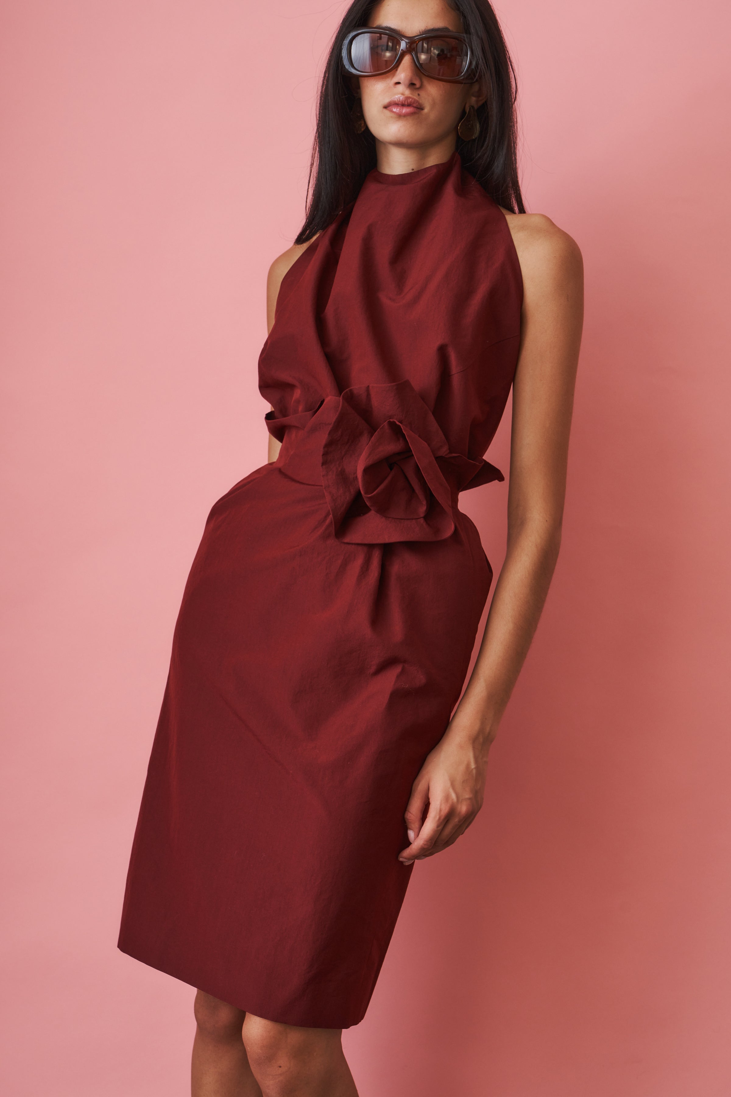 Flower Detail Midi Skirt in Burgundy