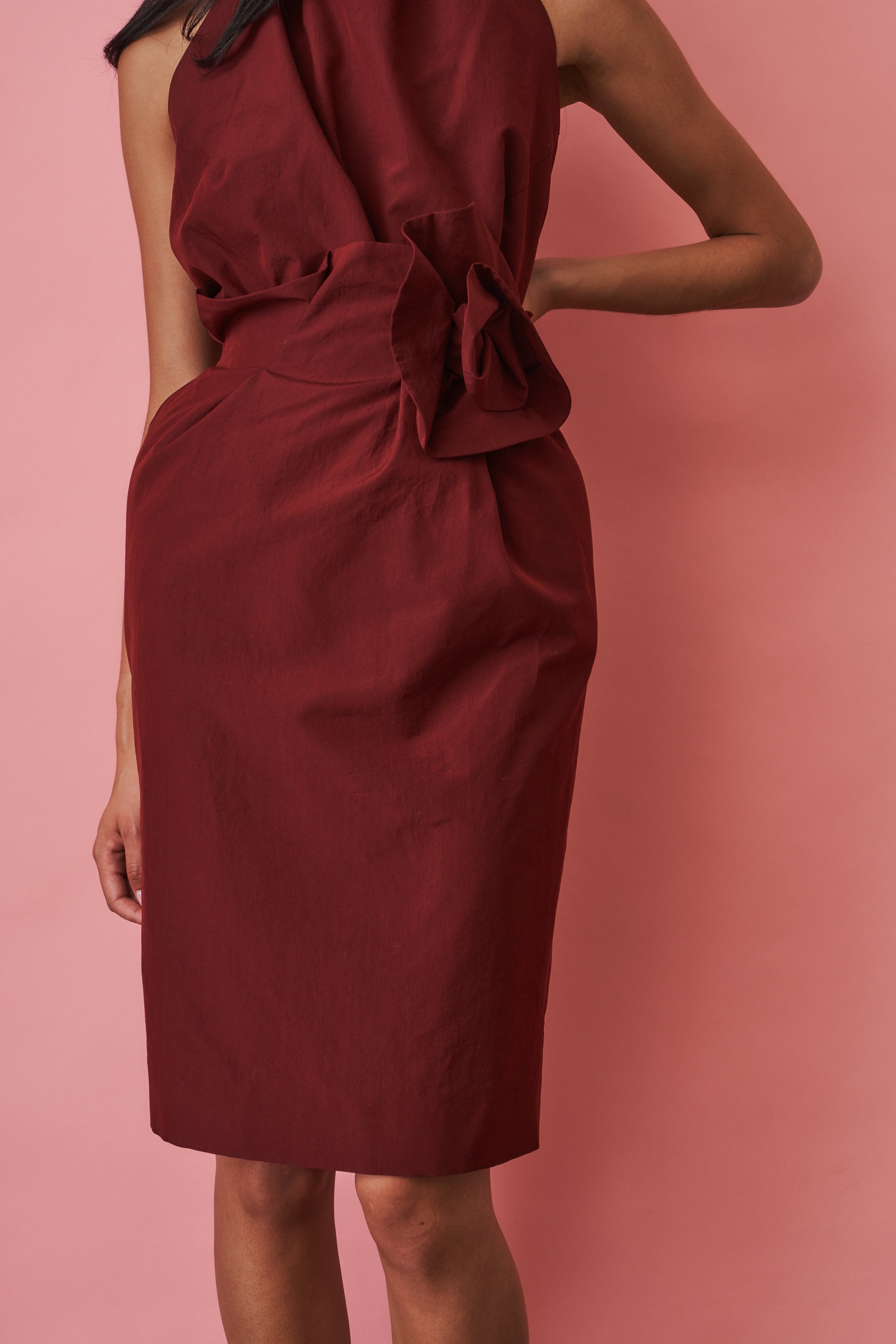 Flower Detail Midi Skirt in Burgundy