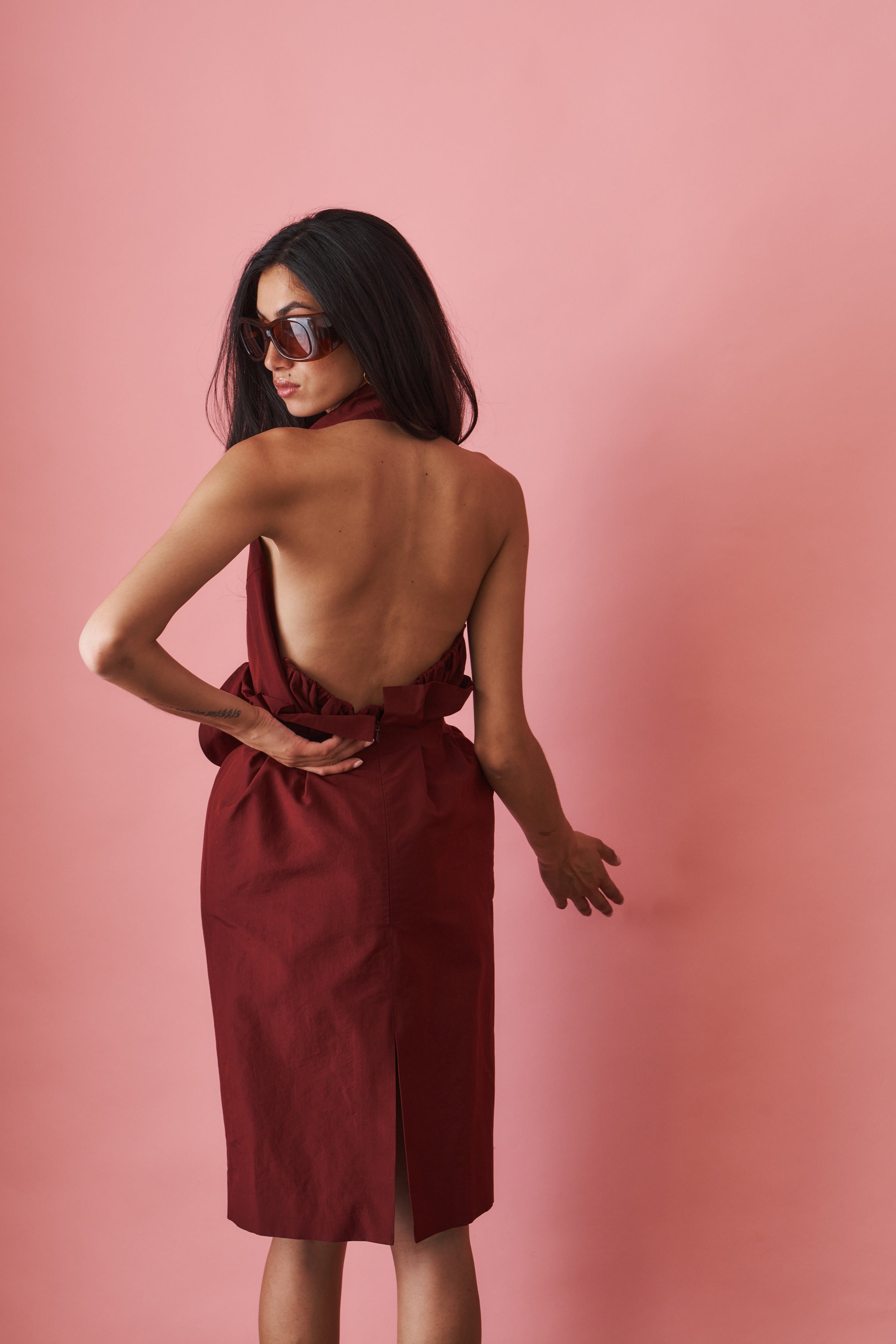 Flower Detail Midi Skirt in Burgundy
