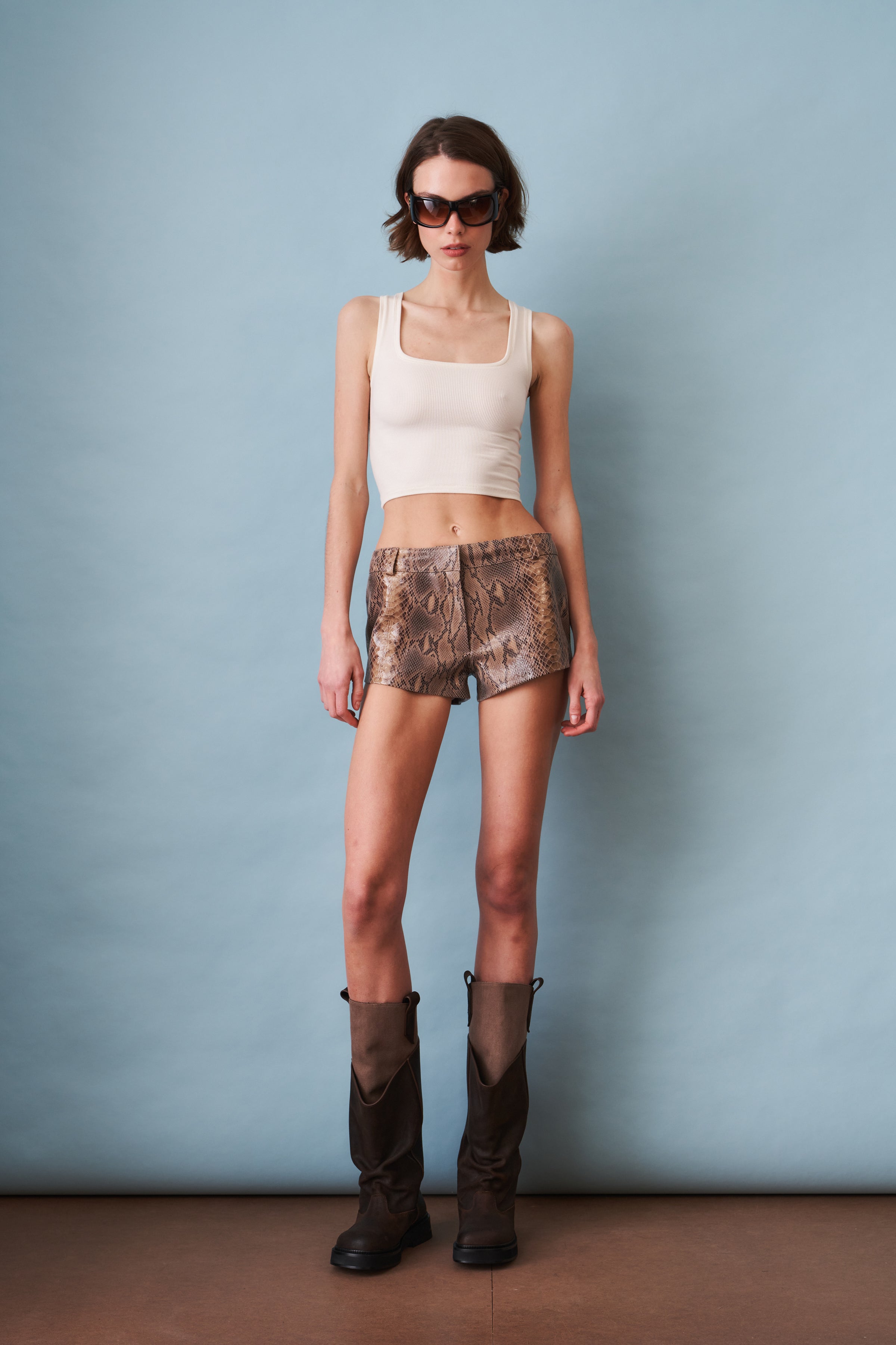 Leather Mini Shorts Snake