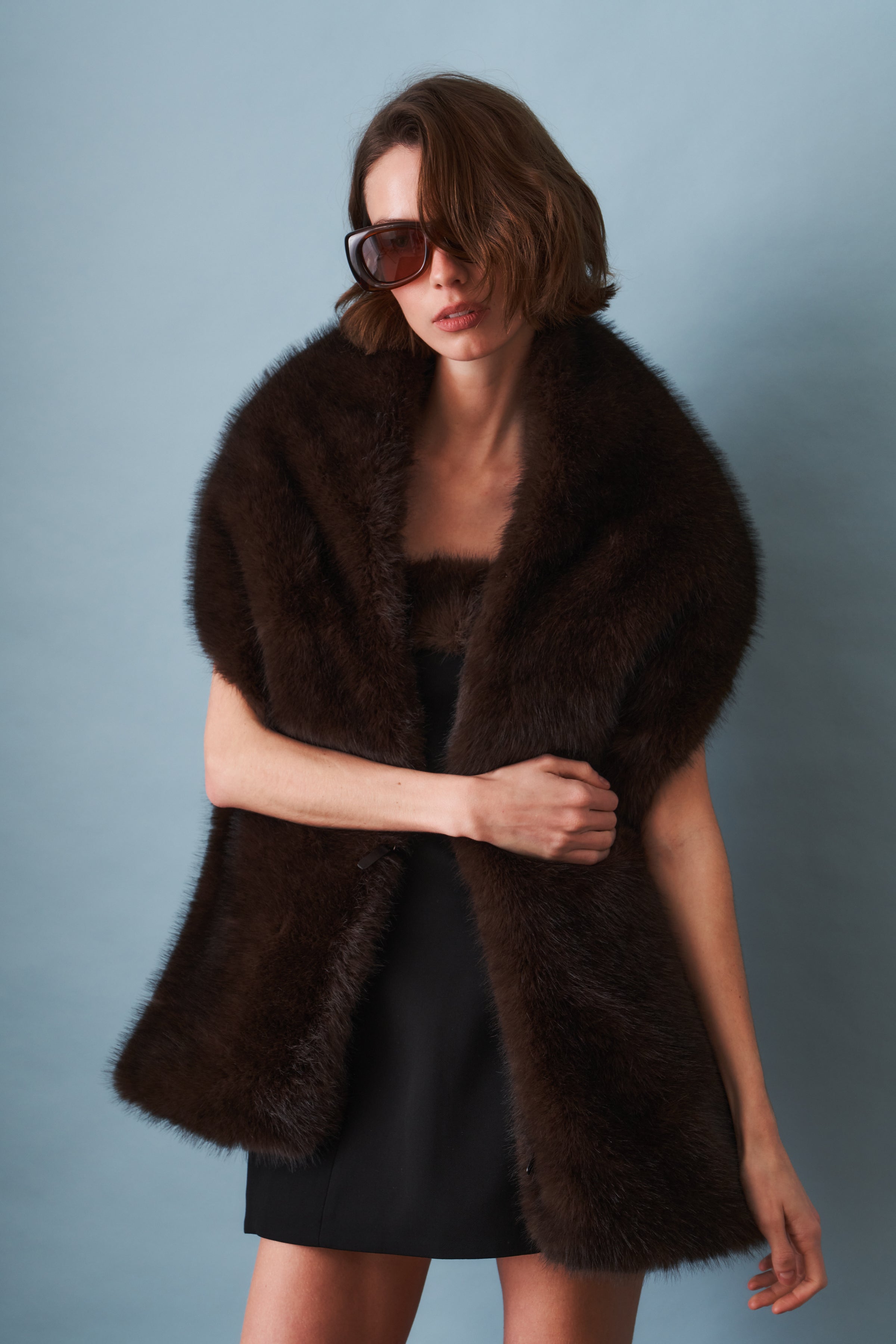 Faux Fur Shawl Mink Brown