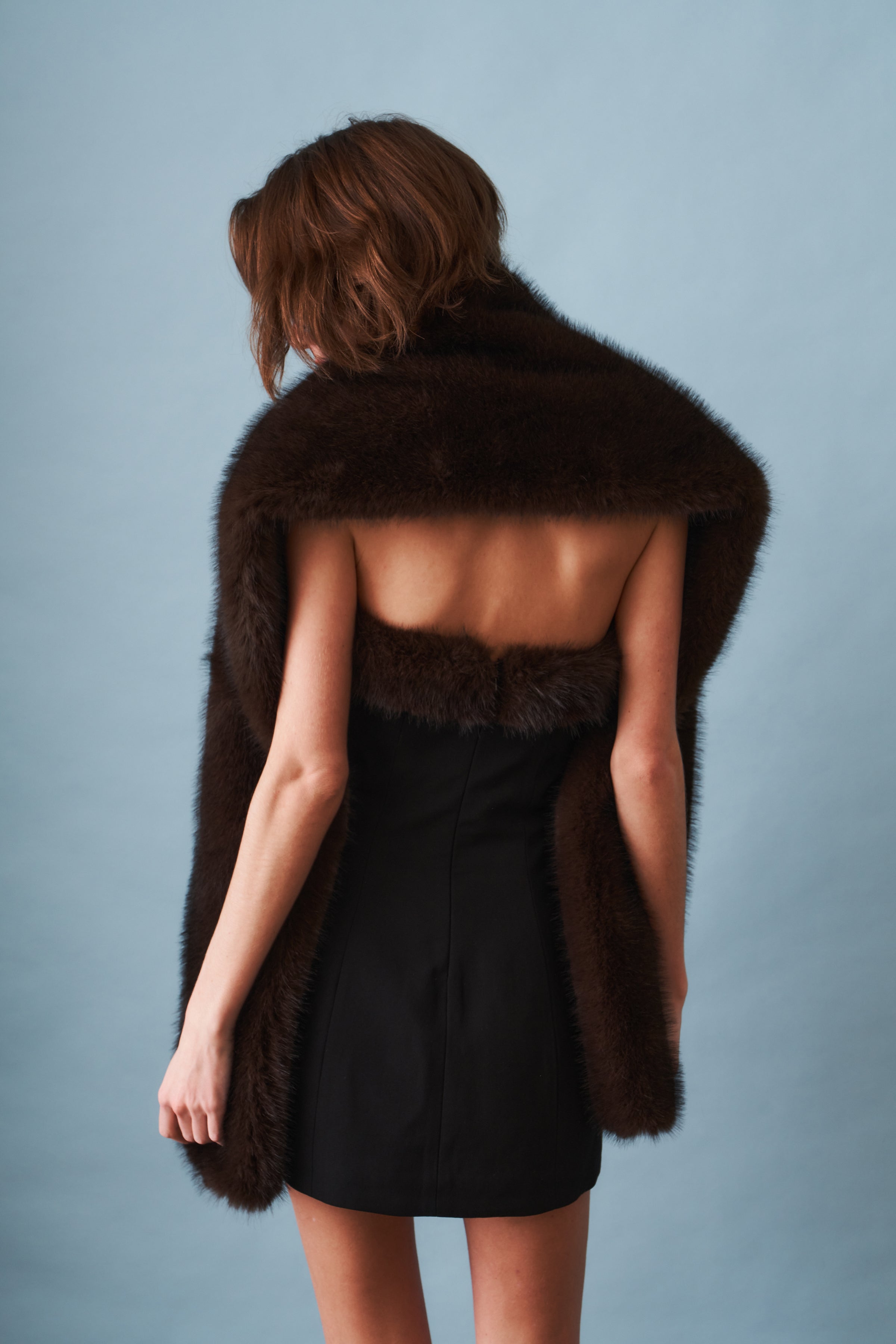 Faux Fur Shawl Mink Brown