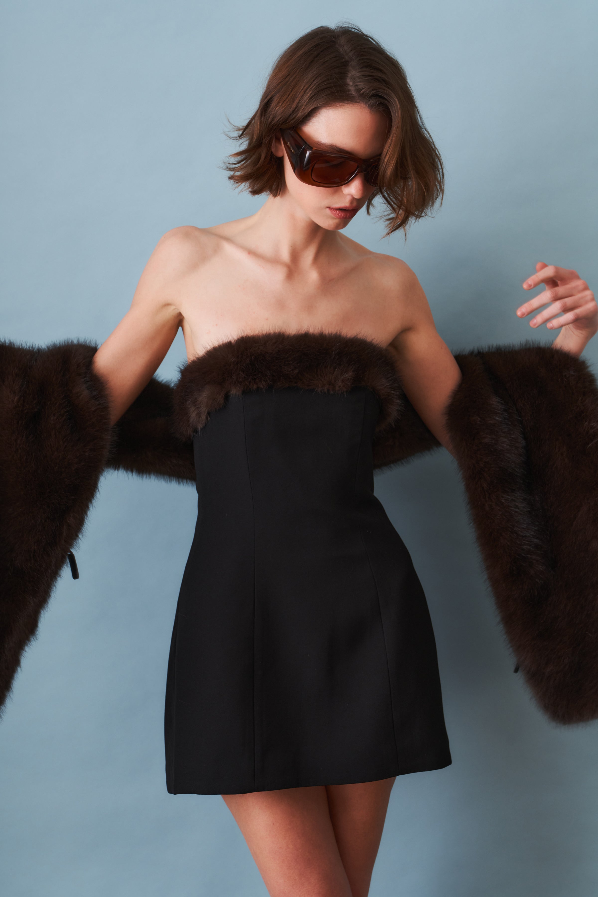 Faux Fur Trimmed Gumdrop Dress Black