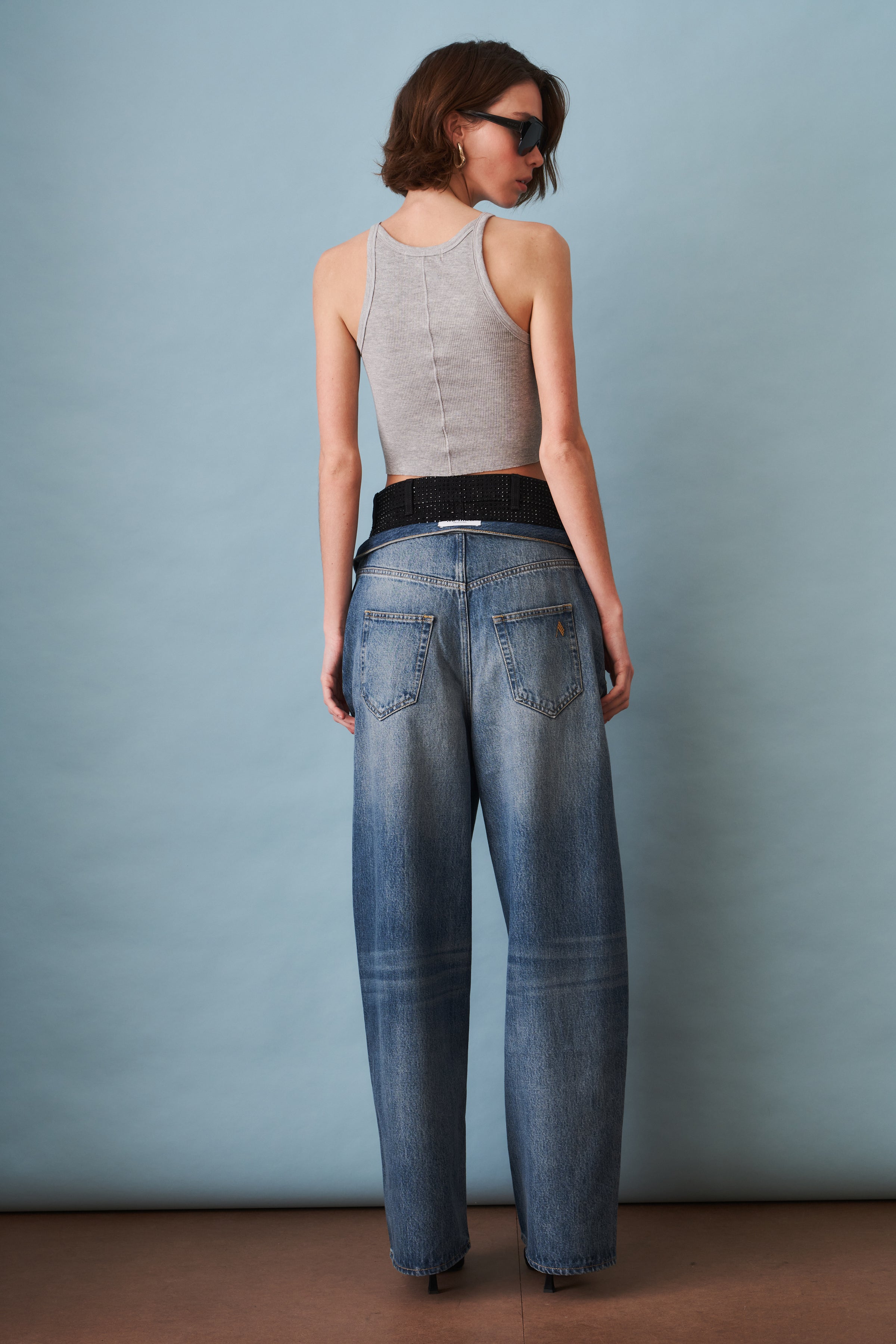 Wide-Leg Jean with Rhinestone Short