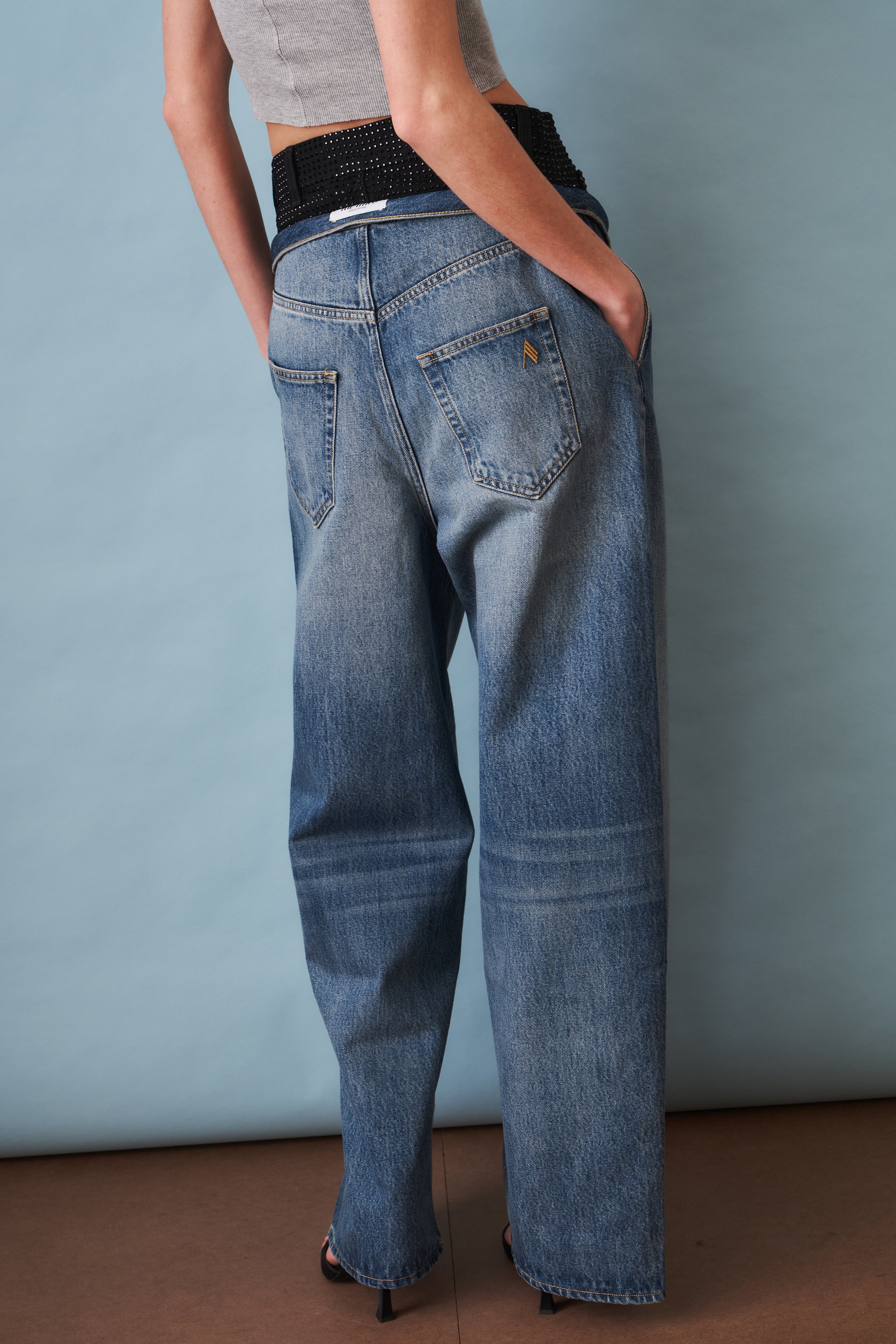 Wide-Leg Jean with Rhinestone Short