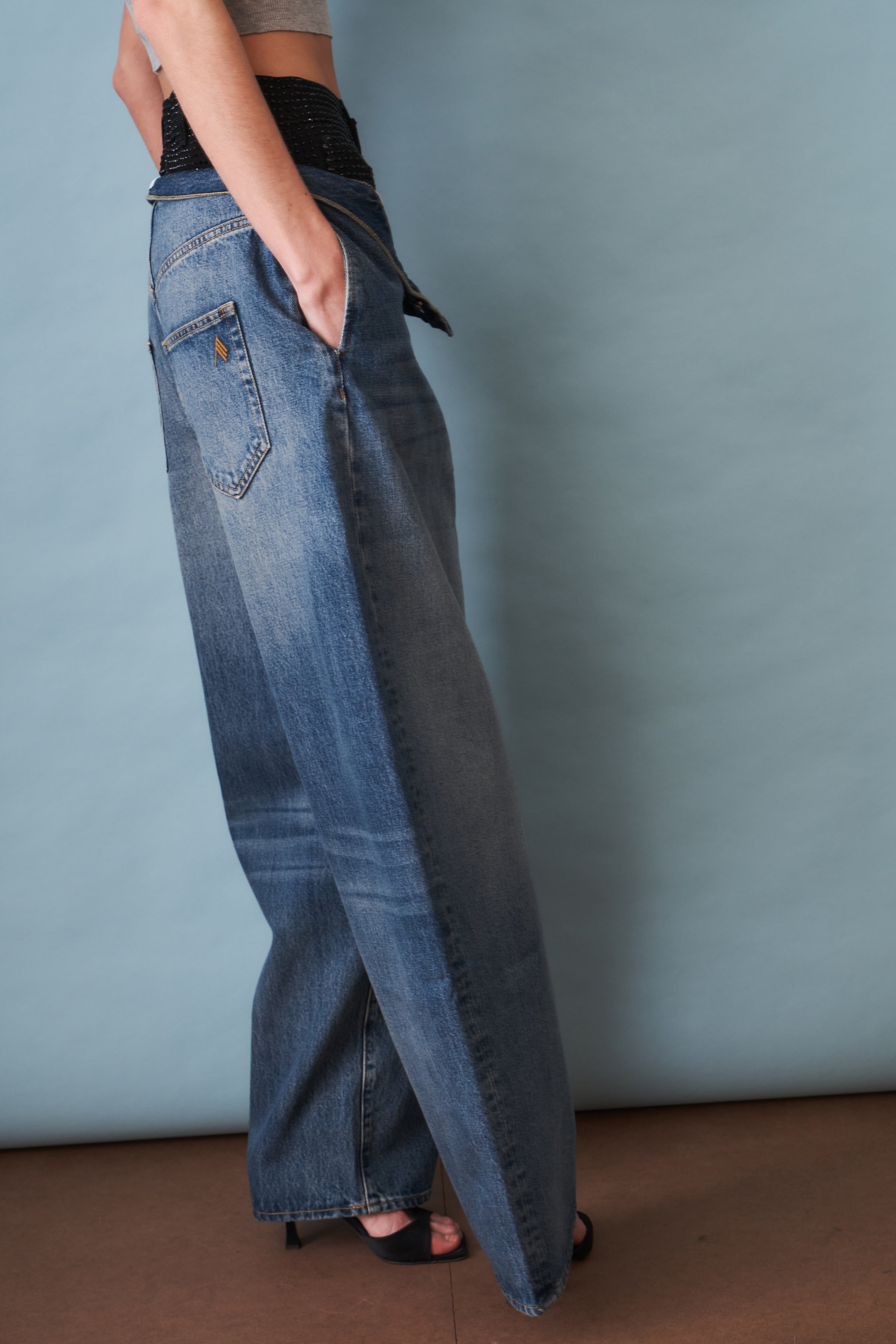 Wide-Leg Jean with Rhinestone Short