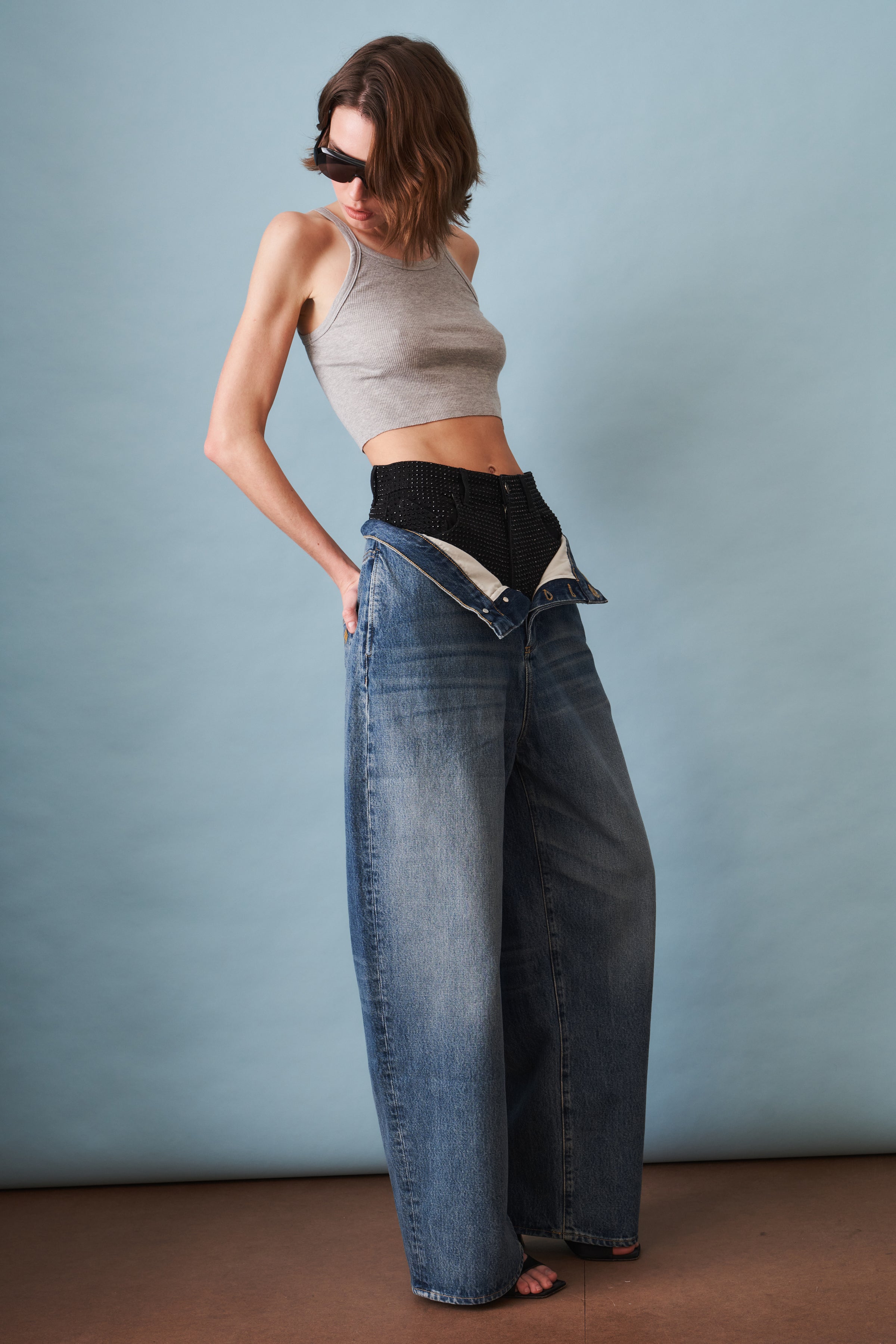 Wide-Leg Jean with Rhinestone Short