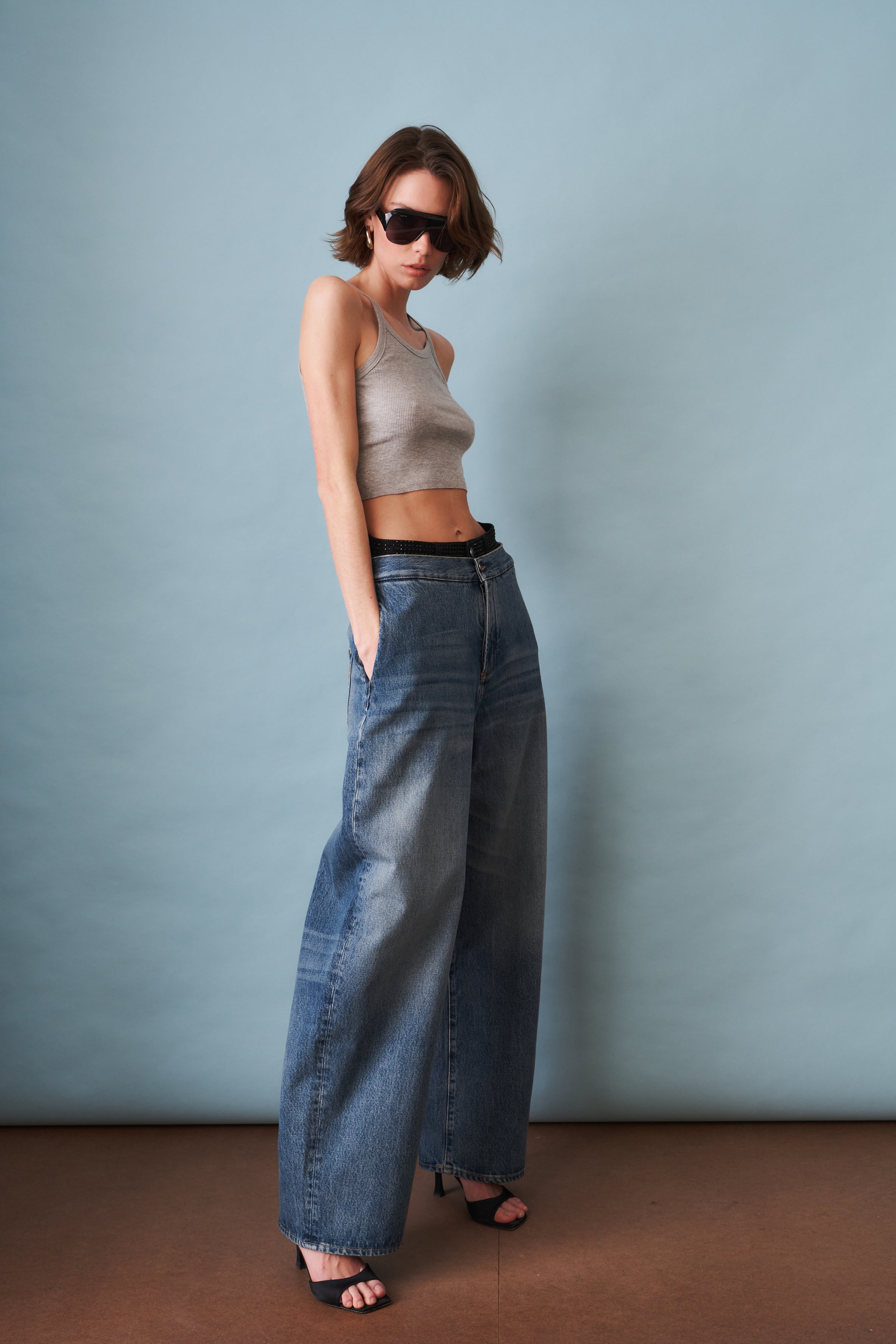 Wide-Leg Jean with Rhinestone Short