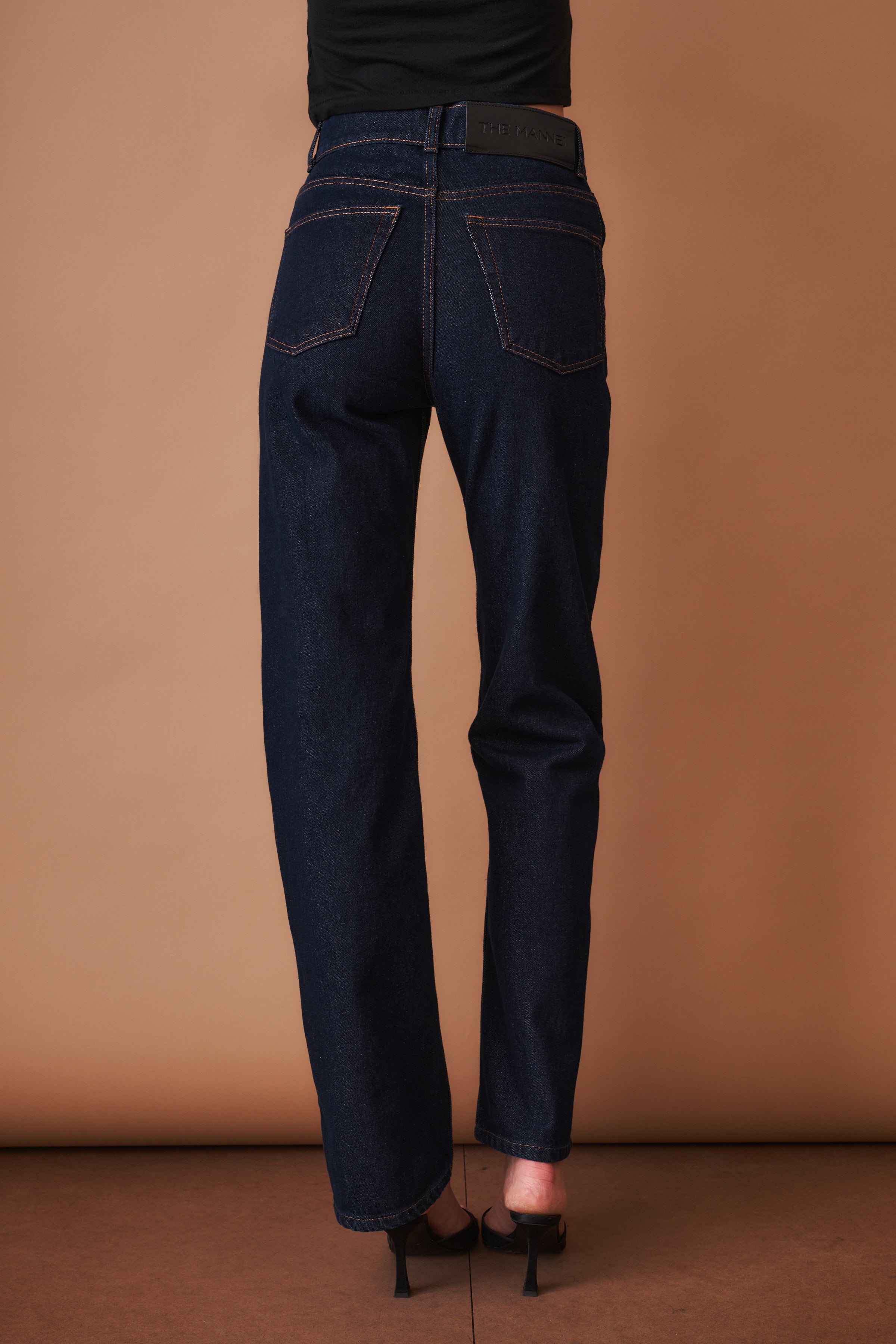 Leather-Trim Denim Pants