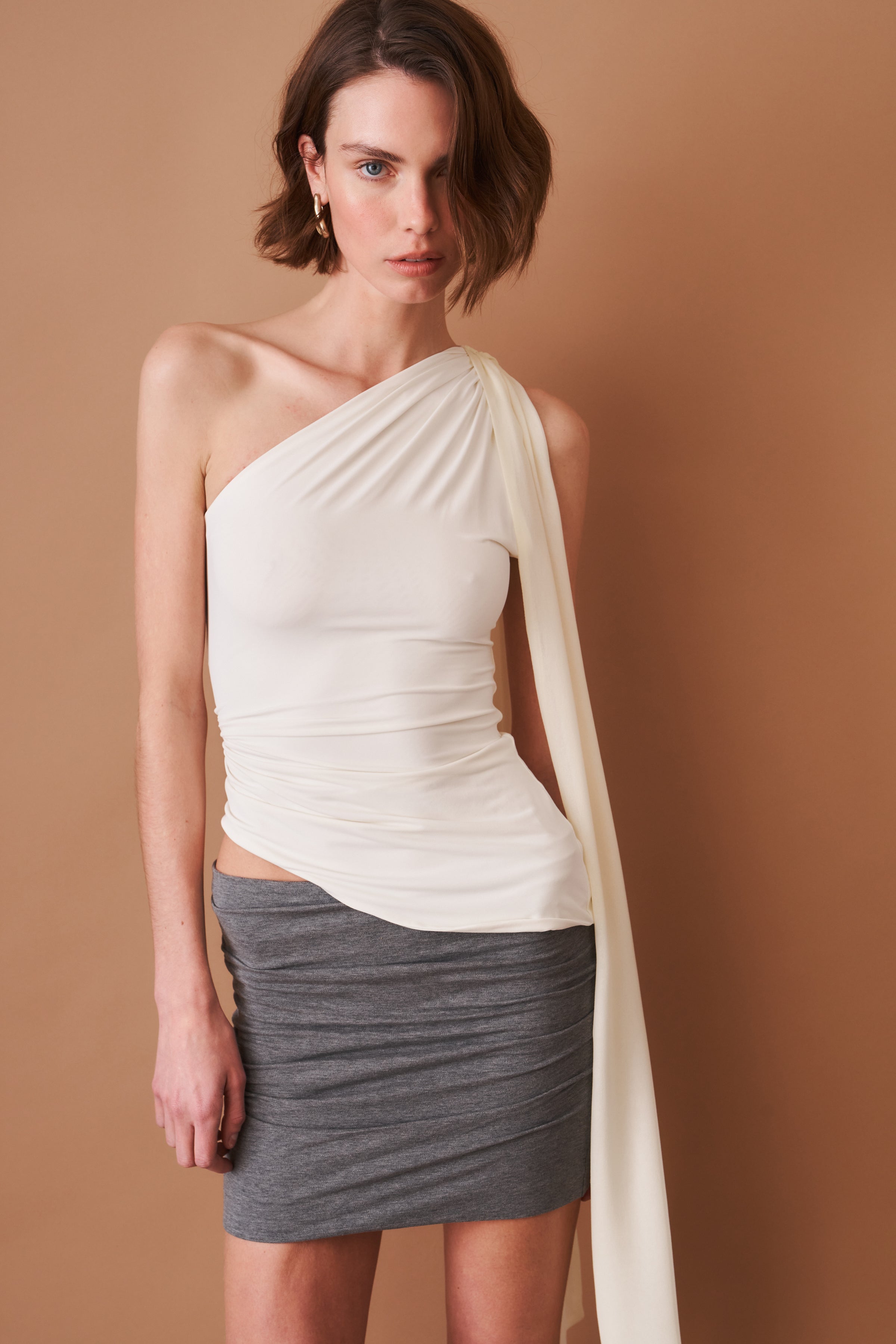 One Shoulder Chiffon Tie Top