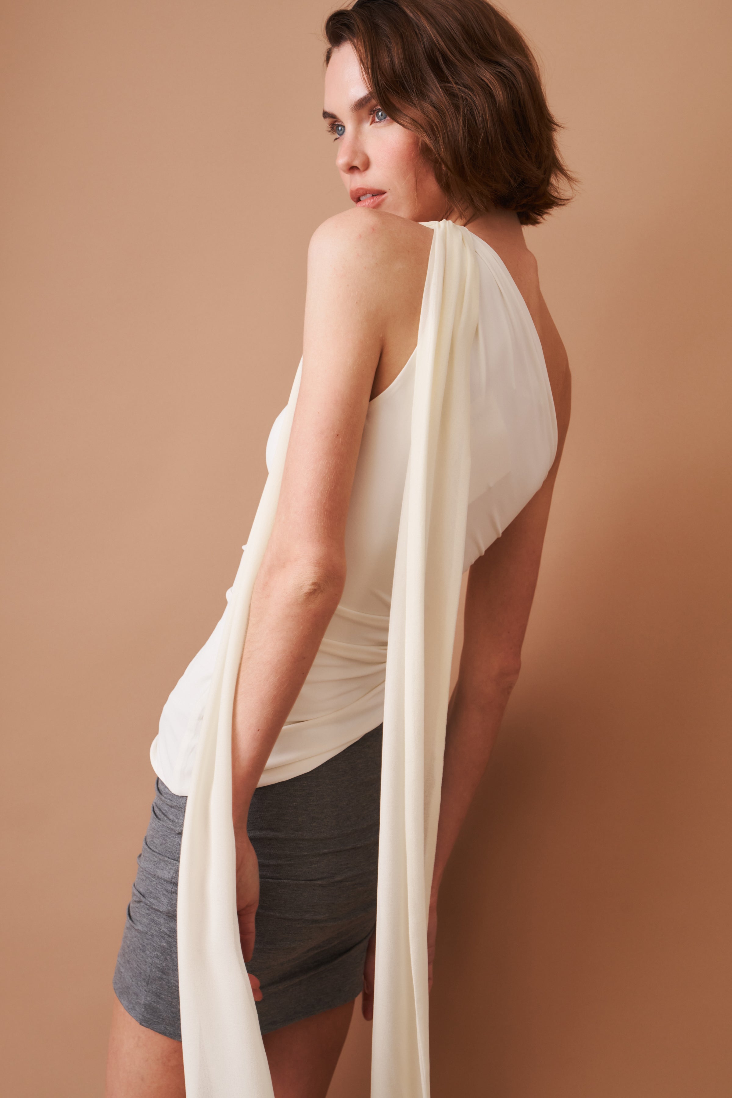 One Shoulder Chiffon Tie Top